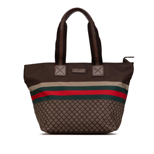 Gucci Diamante Web Nylon Brown Tote Bag