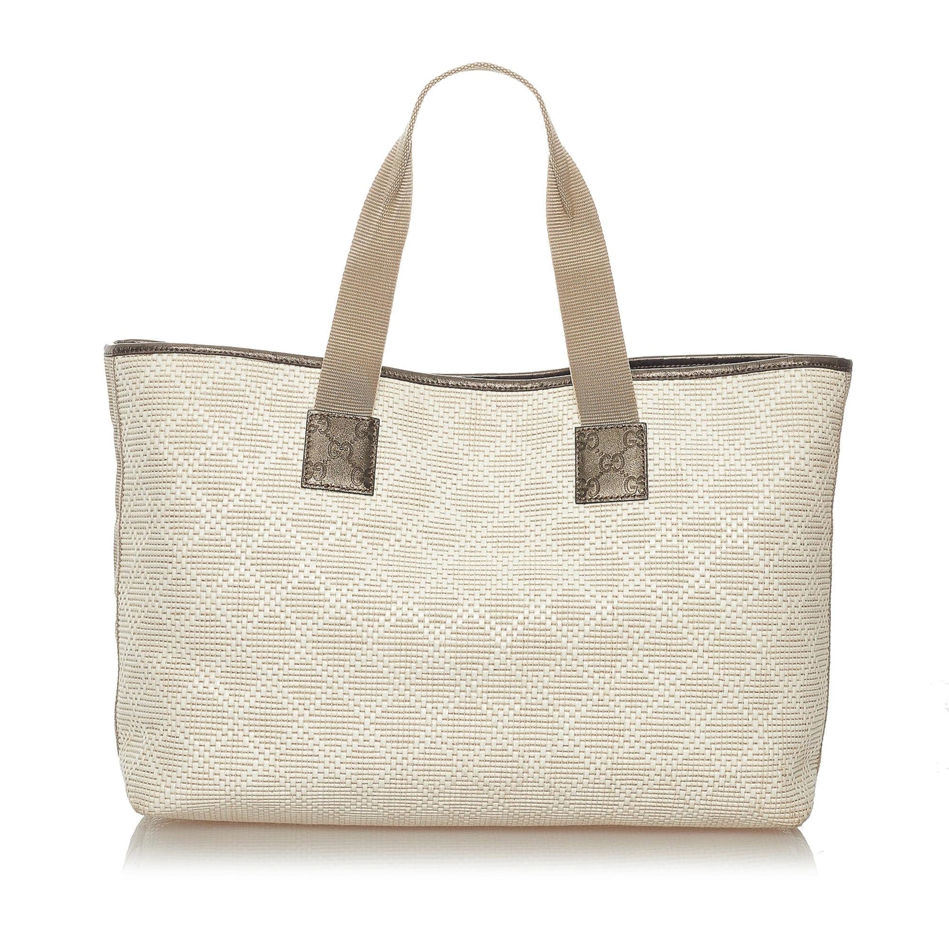 Gucci Diamante SHG Raffia White Grey Tote Bag