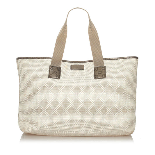Gucci Diamante SHG Raffia White Grey Tote Bag