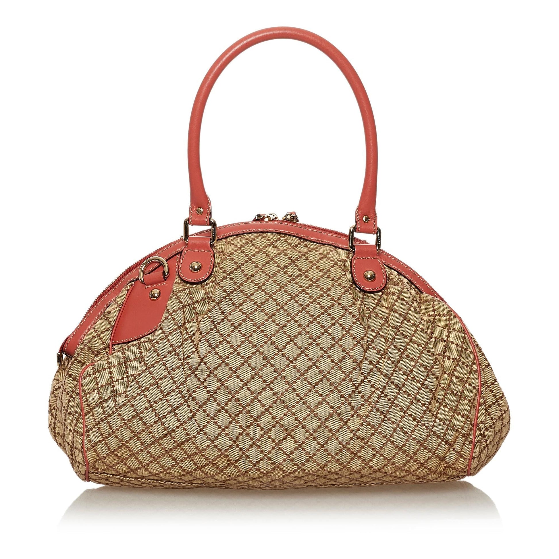 Gucci Diamante Sukey SHG Canvas Brown Pink Satchel Bag