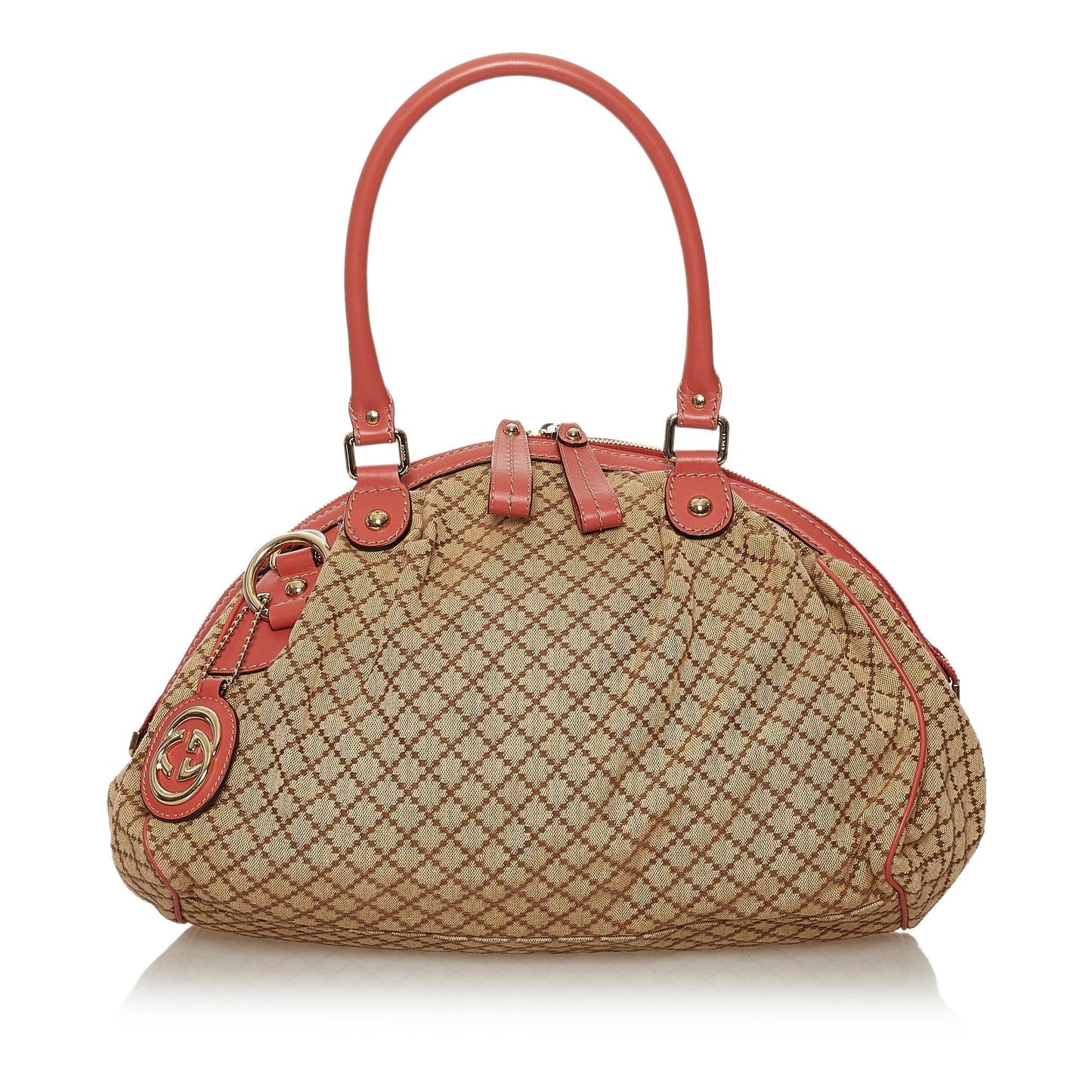 Gucci Diamante Sukey SHG Canvas Brown Pink Satchel Bag