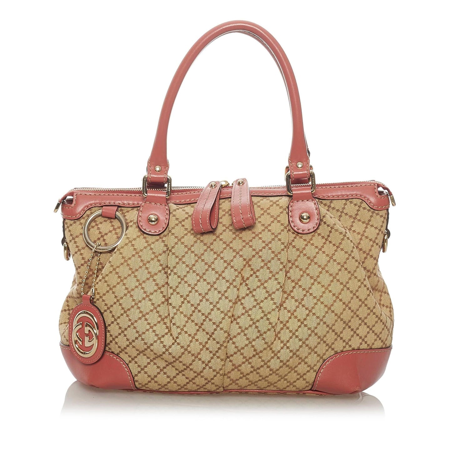 Gucci Diamante Sukey SHG Canvas Brown Pink Satchel Bag Satchel Shg