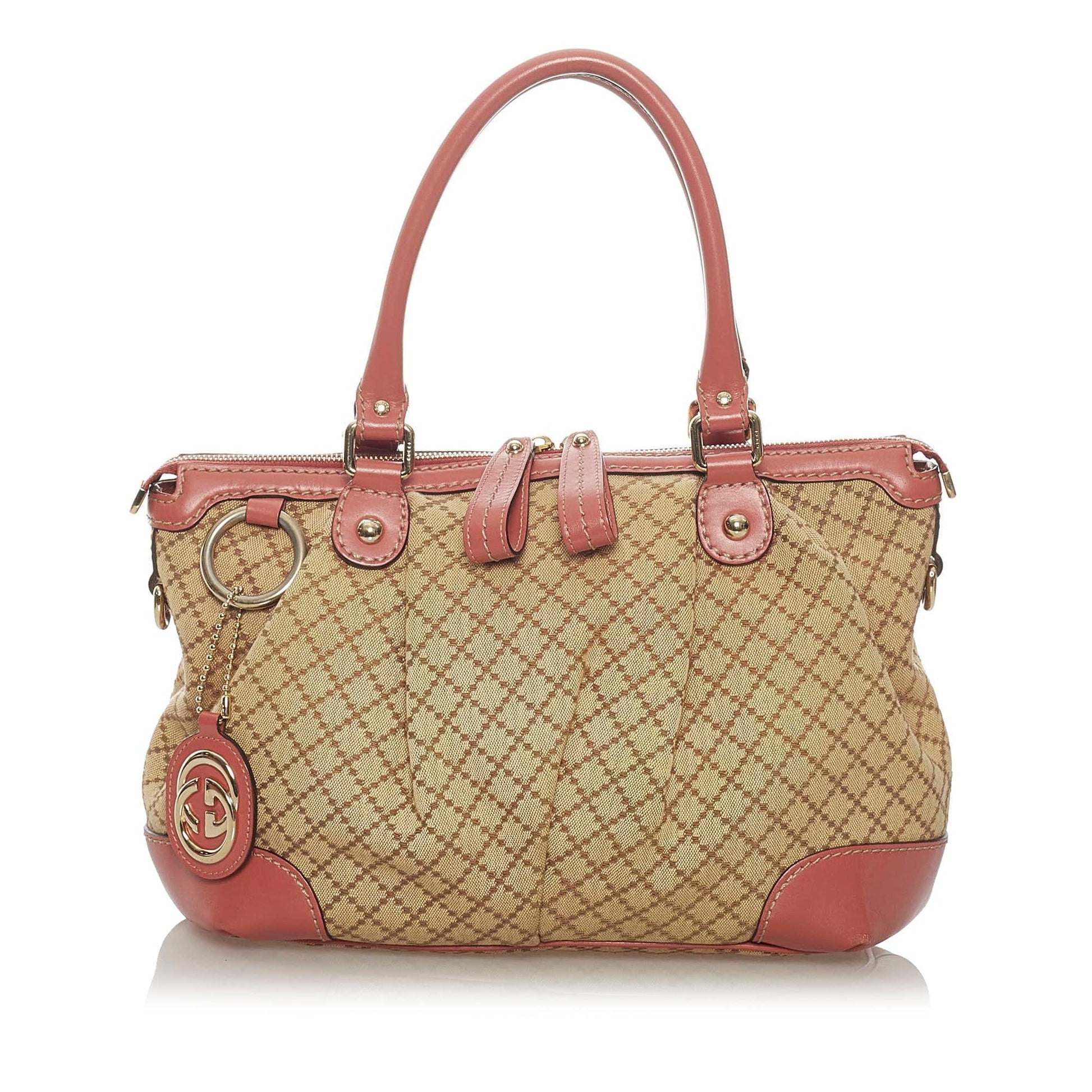 Gucci Diamante Sukey SHG Canvas Brown Pink Satchel Bag Satchel Shg