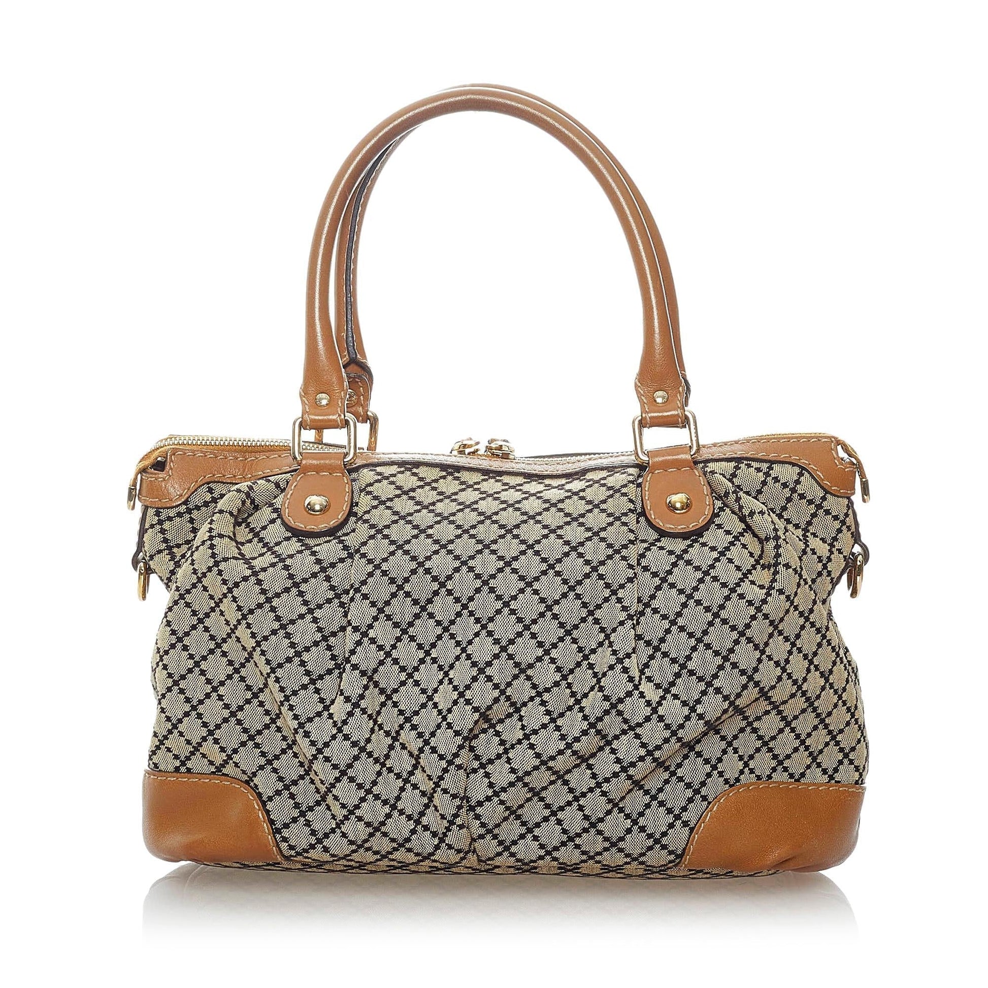 Gucci Diamante Sukey SHG Canvas Brown Satchel Bag
