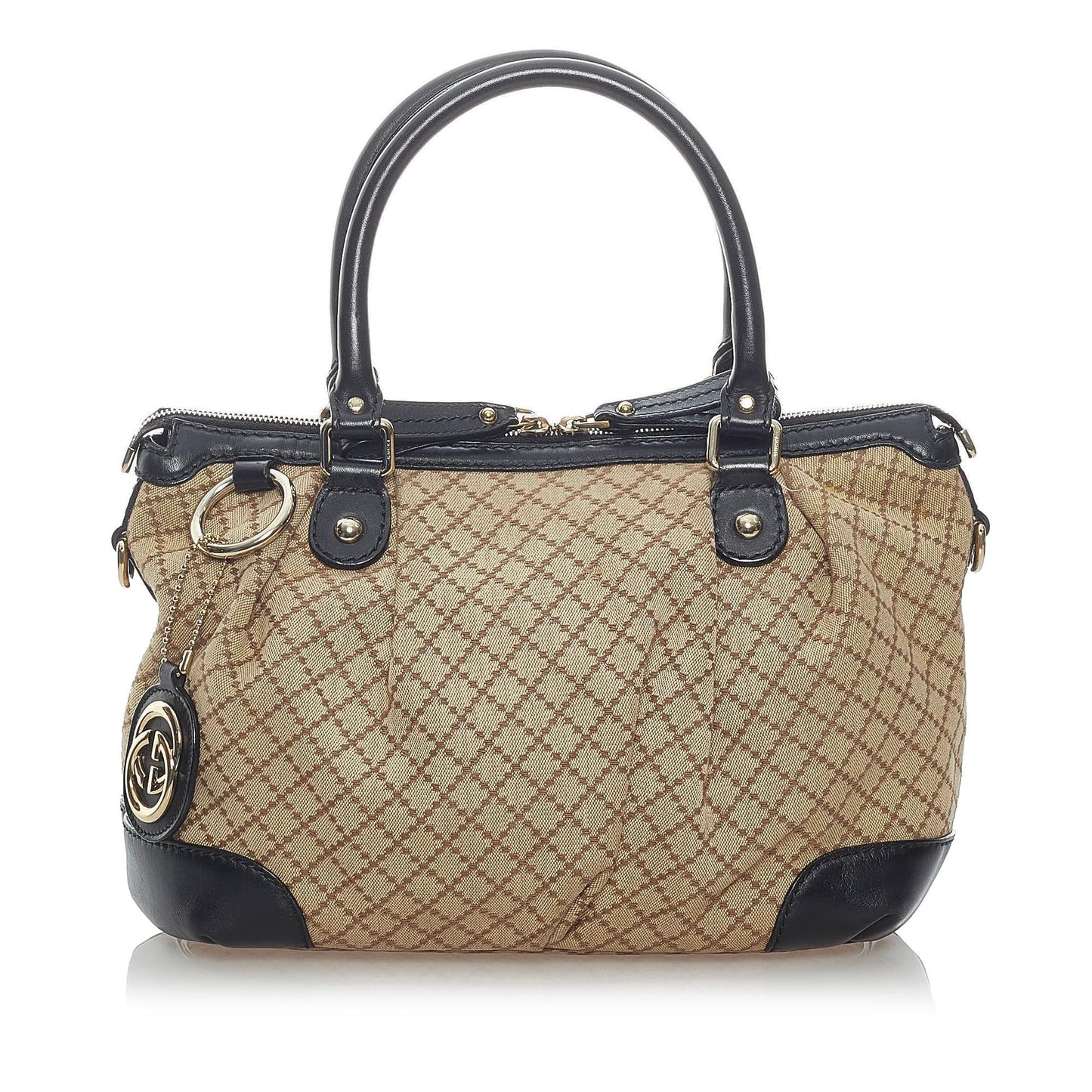 Gucci Diamante Sukey SHG Canvas Black Brown Satchel Bag