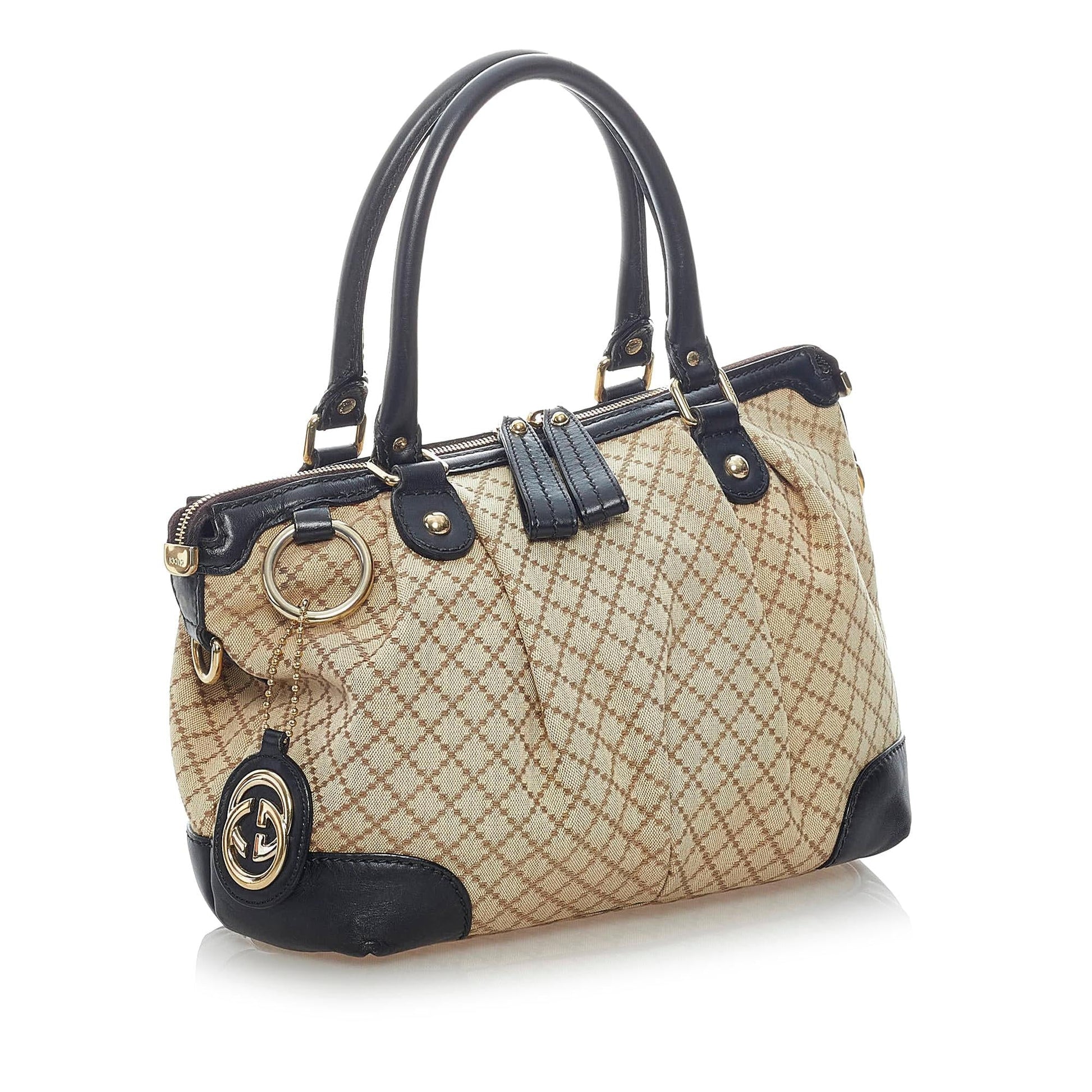 Gucci Diamante Sukey SHG Canvas Black Brown Satchel Bag Satchel Shg