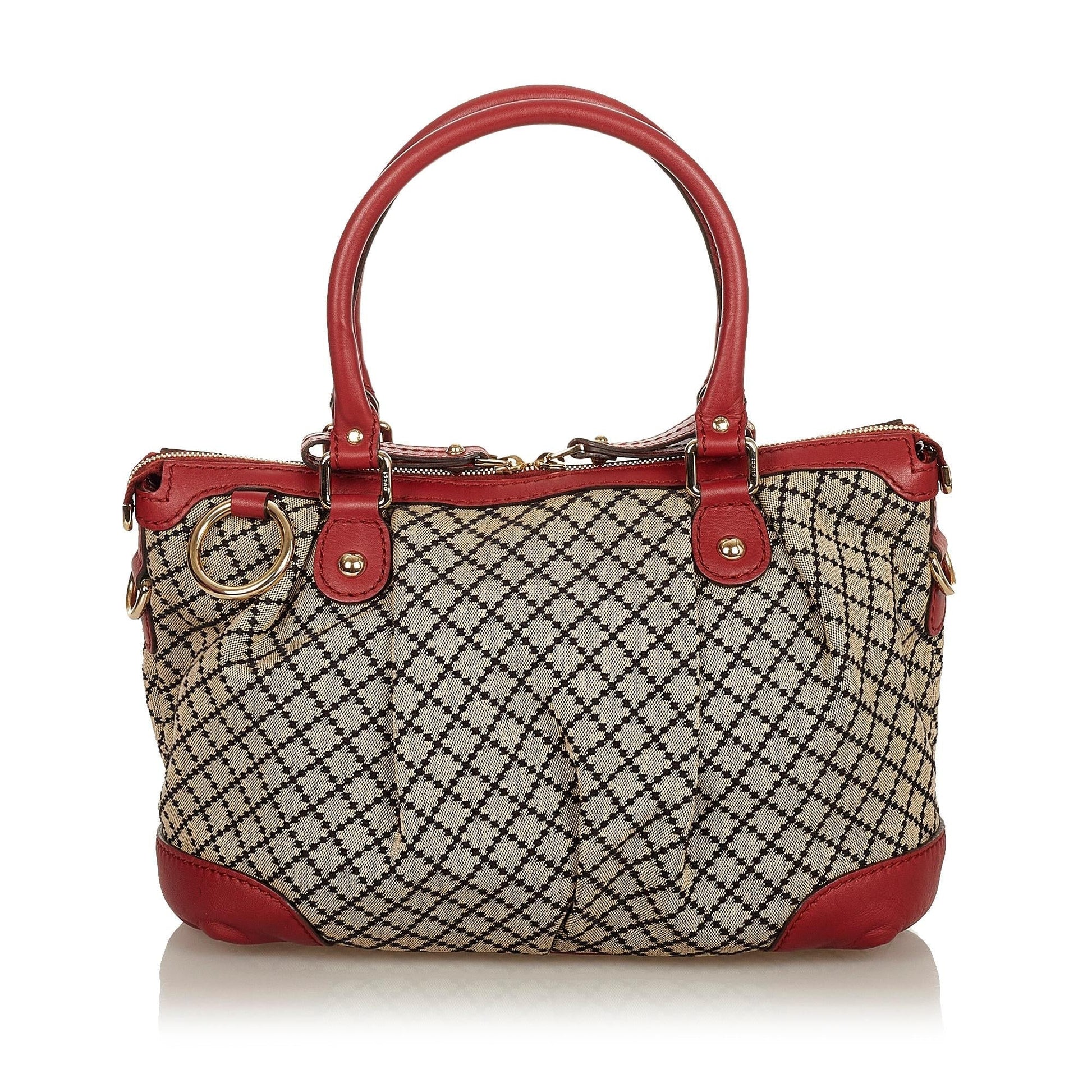 Gucci Diamante Sukey SHG-uvmkYz Canvas Calf Brown Red Satchel Bag