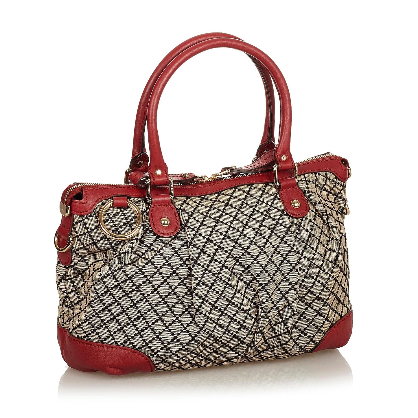 Gucci Diamante Sukey SHG-uvmkYz Canvas Calf Brown Red Satchel Bag
