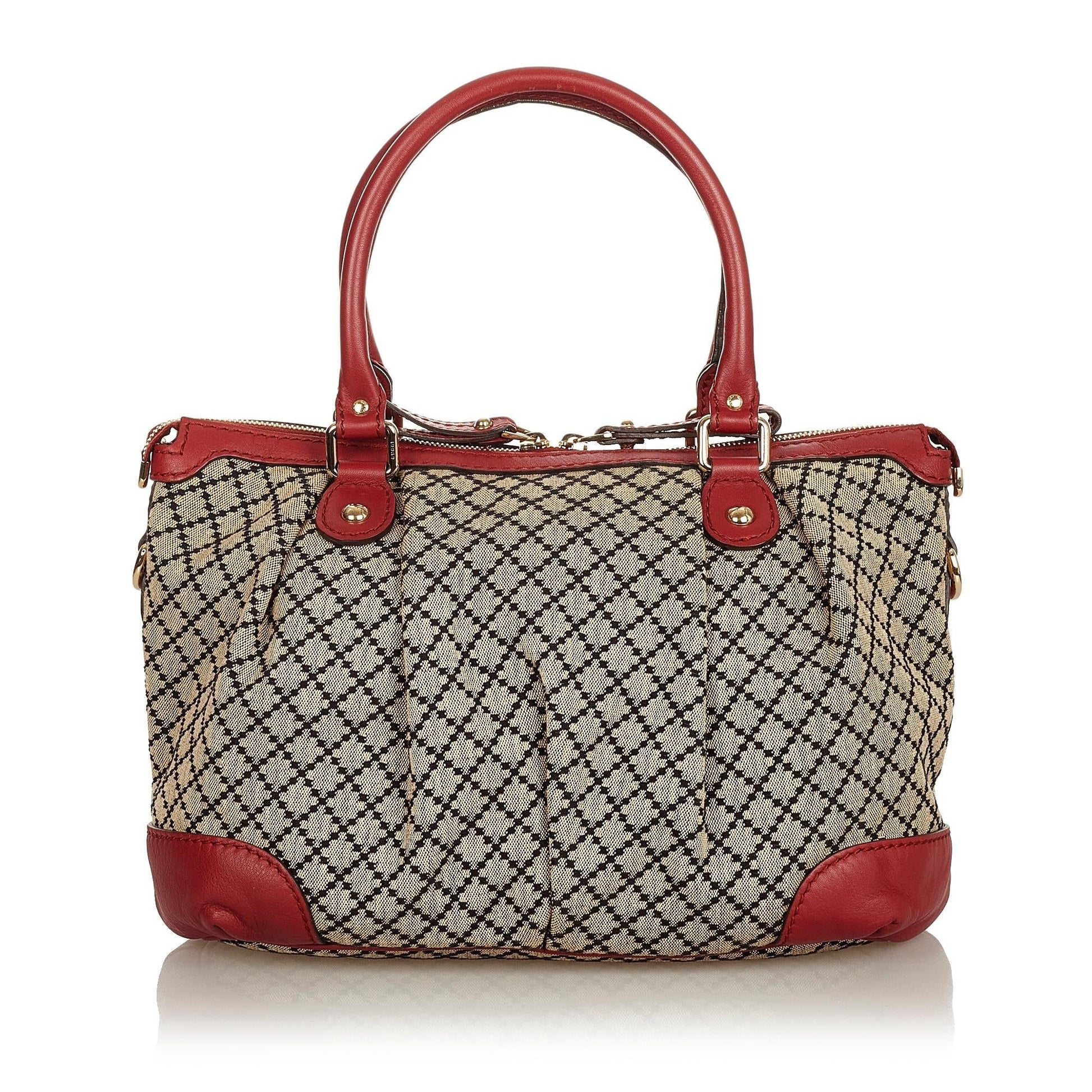 Gucci Diamante Sukey SHG-5dkeD5 Canvas Calf Brown Red Satchel Bag