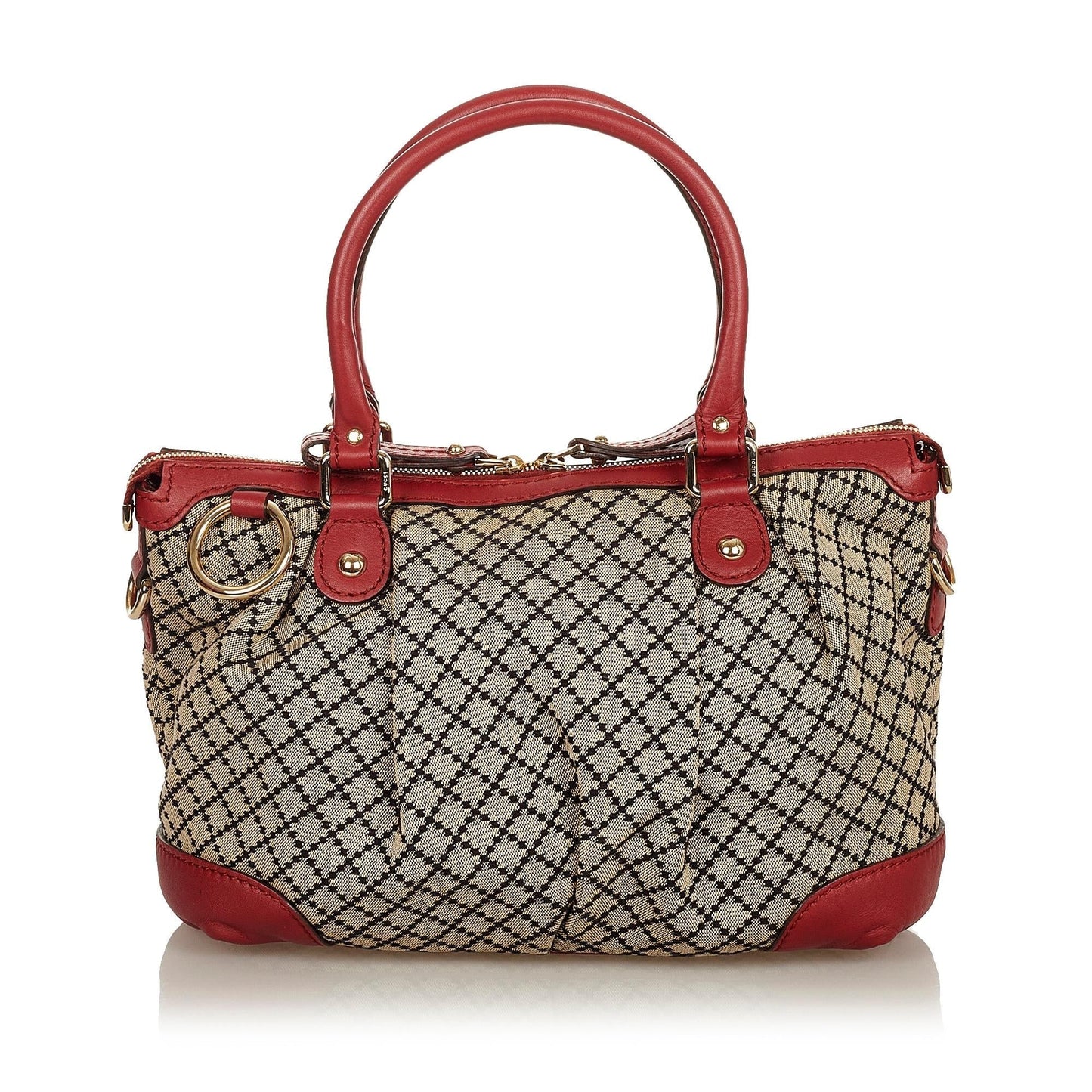 Gucci Diamante Sukey SHG-5dkeD5 Canvas Calf Brown Red Satchel Bag