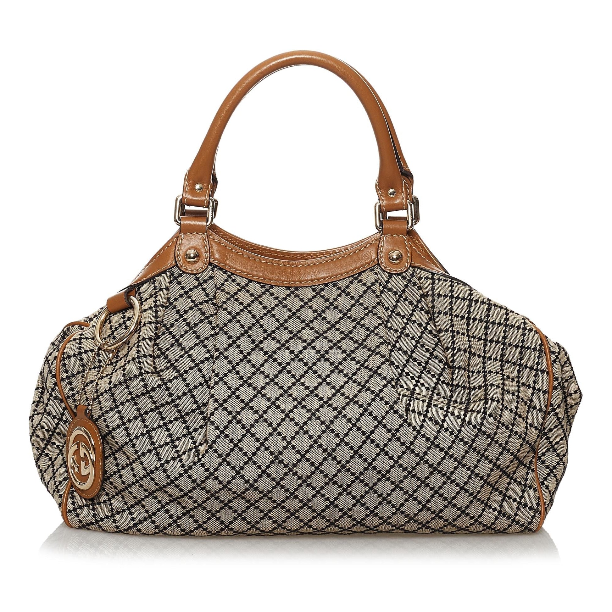 Gucci Diamante Sukey SHG Canvas Calf Brown Tote Bag