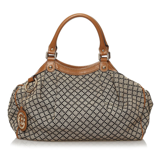 Gucci Diamante Sukey SHG Canvas Calf Brown Tote Bag