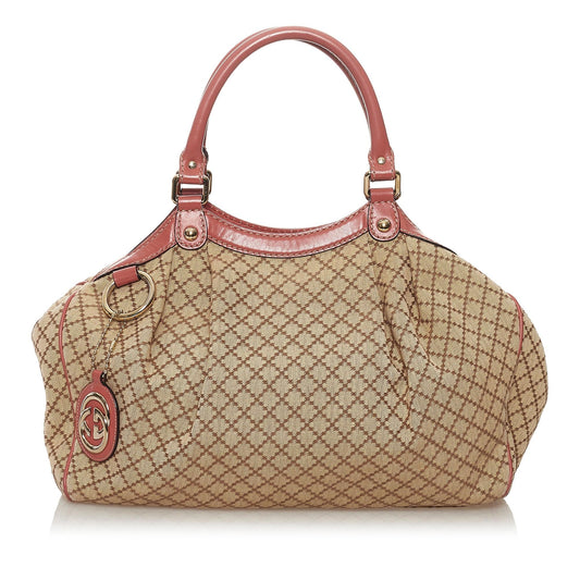 Gucci Diamante Sukey SHG Canvas Brown Pink Tote Bag