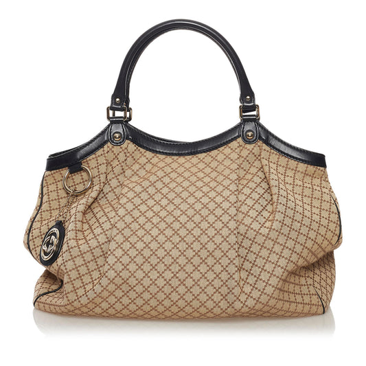 Gucci Diamante Sukey SHG Canvas Black Brown Tote Bag