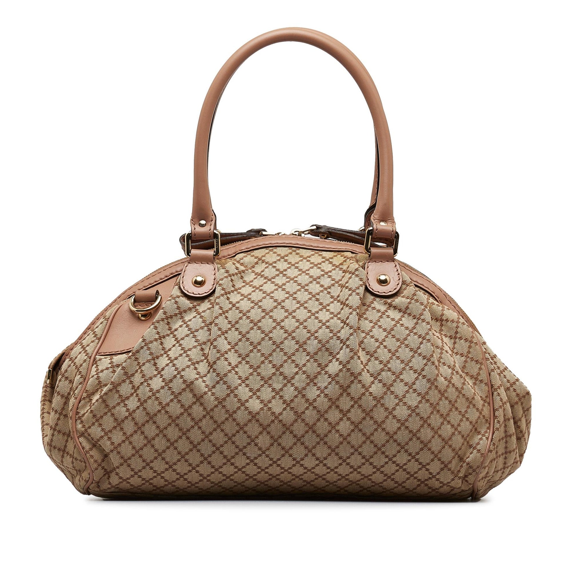 Gucci Diamante Sukey Canvas Brown Satchel Bag Shg Suk32P