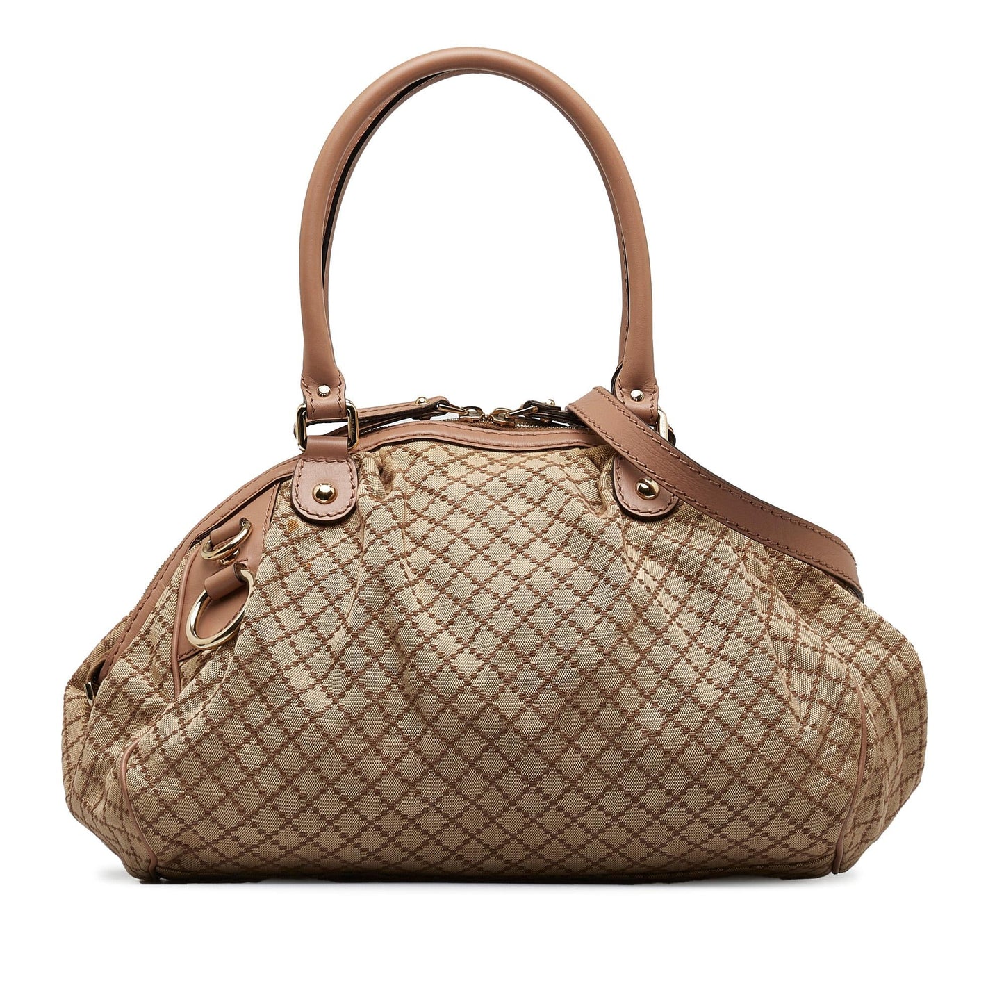 Gucci Diamante Sukey Canvas Brown Satchel Bag Shg Suk32P