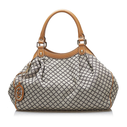 Gucci Diamante Sukey SHG-uk9MnK Canvas Calf Brown Tote Bag