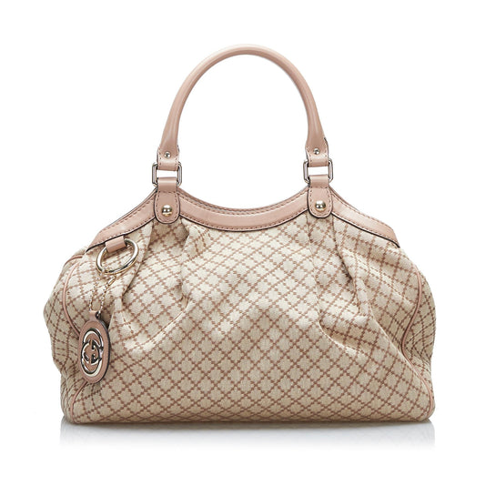 Gucci Diamante Sukey SHG-KXsA7f Canvas Calf Brown Tote Bag