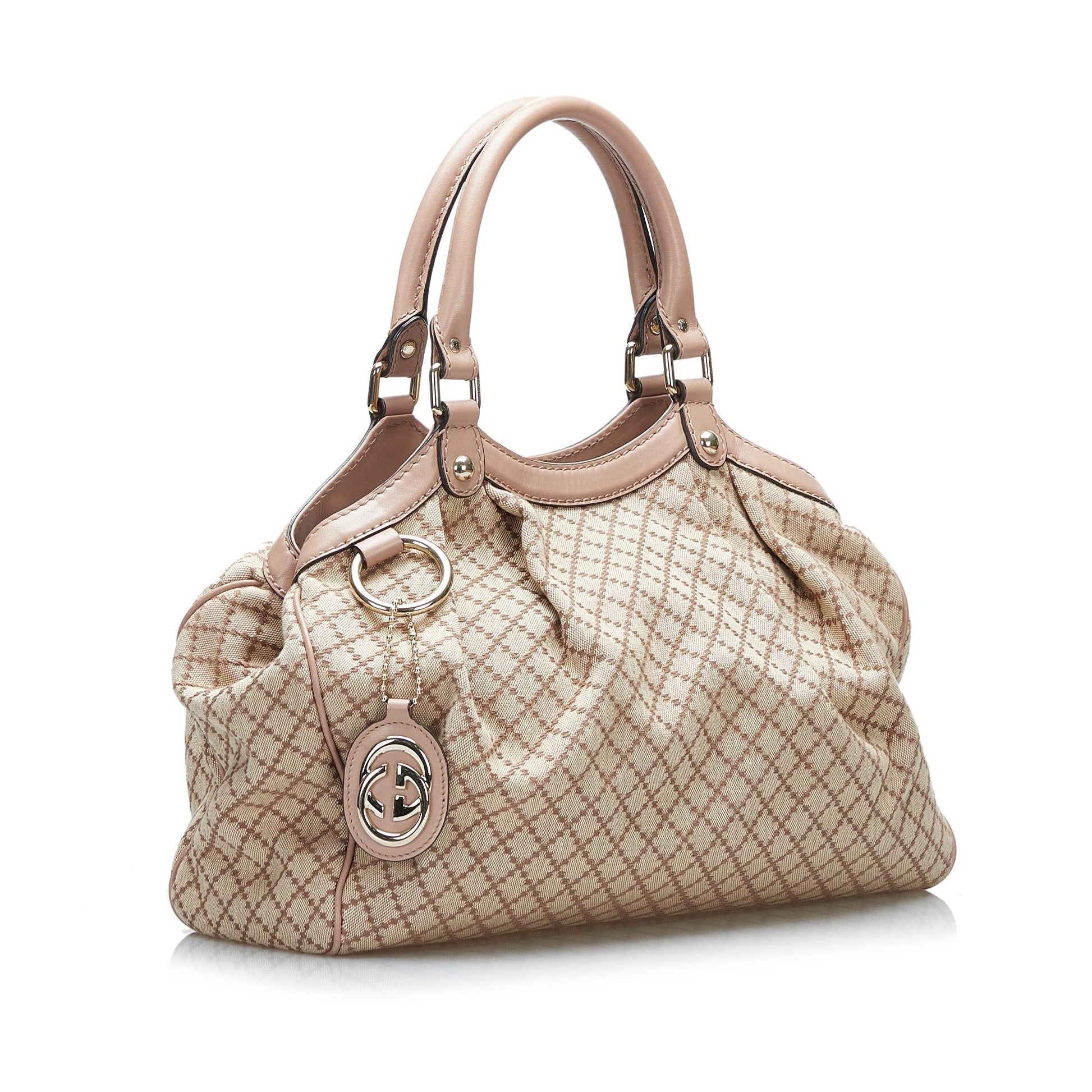 Gucci Diamante Sukey SHG-KXsA7f Canvas Calf Brown Tote Bag