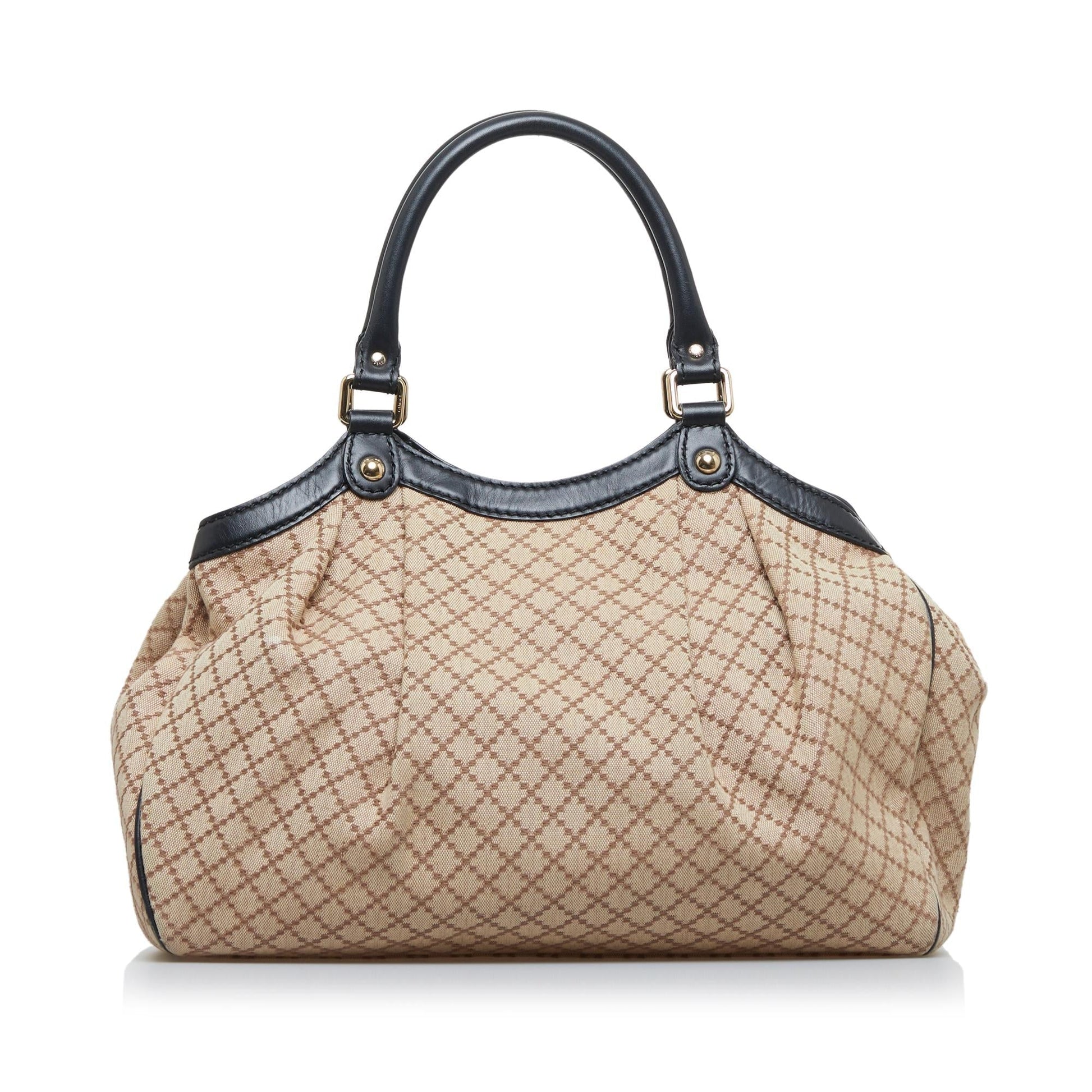 Gucci Diamante Sukey SHG-FrH 8 Canvas Calf Black Brown Tote Bag