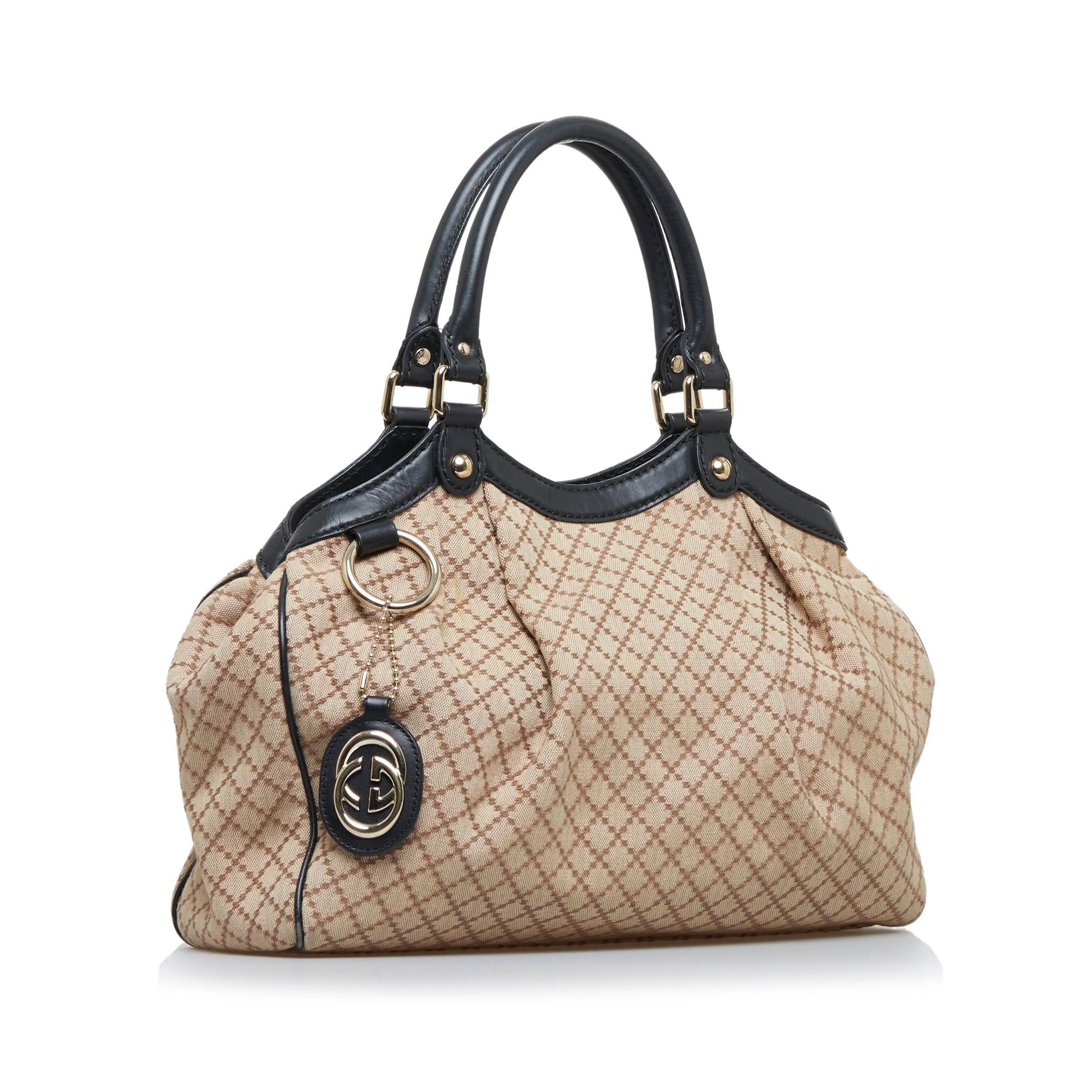Gucci Diamante Sukey SHG-FrH 8 Canvas Calf Black Brown Tote Bag