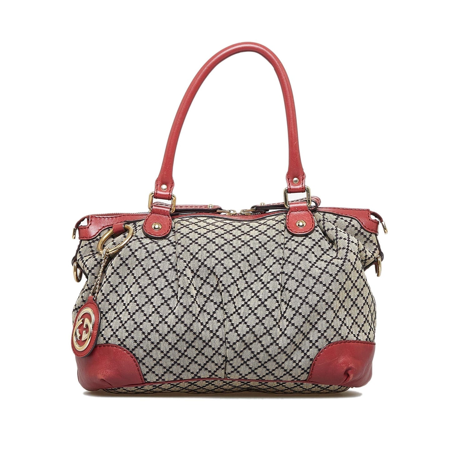 Gucci Diamante Sukey SHG-hNQkIQ Canvas Calf Brown Red Satchel Bag