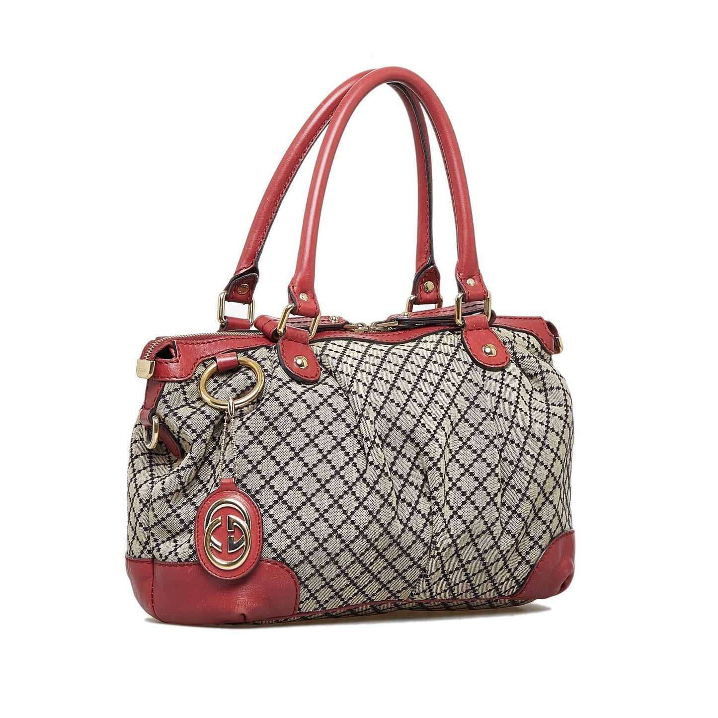 Gucci Diamante Sukey SHG-hNQkIQ Canvas Calf Brown Red Satchel Bag