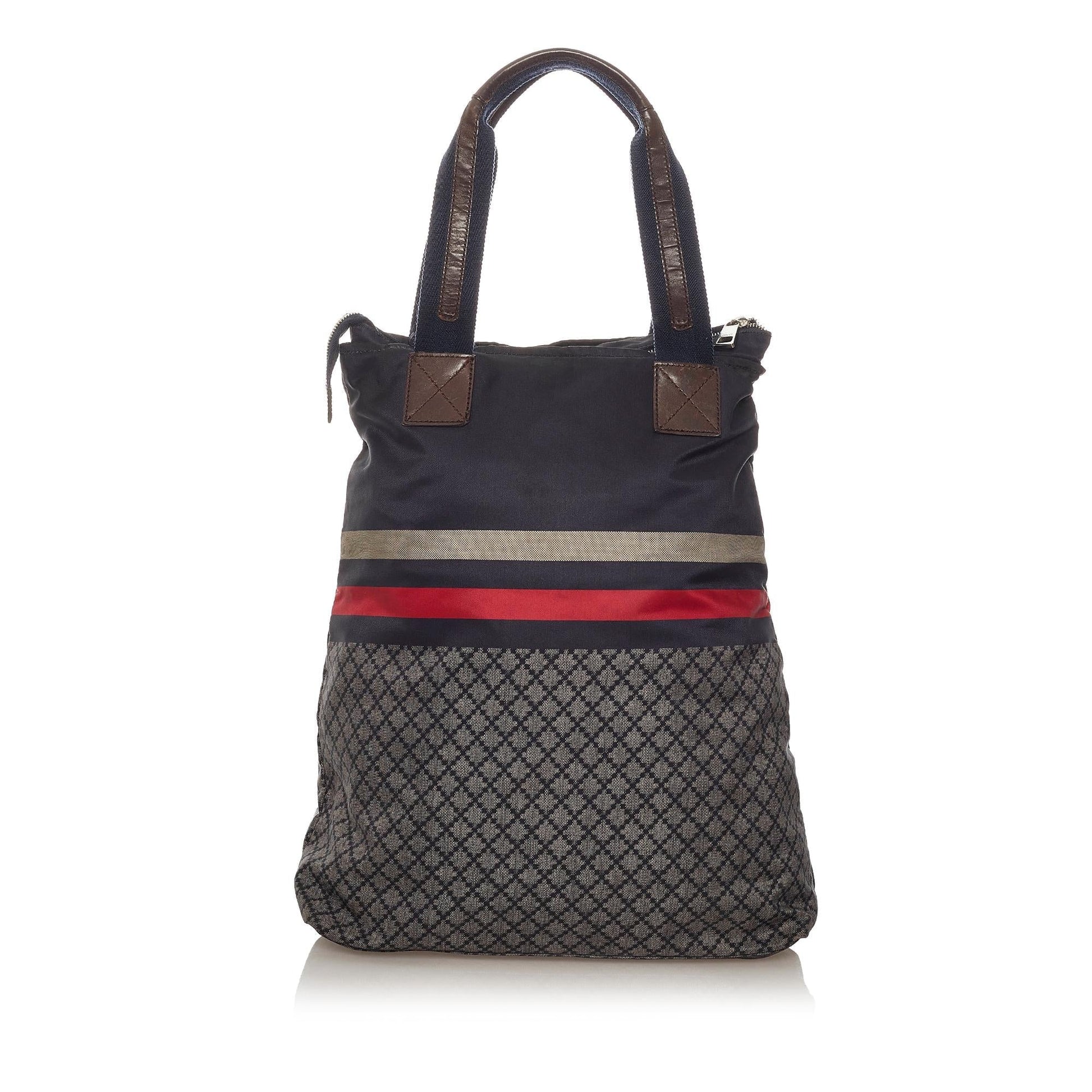 Gucci Diamante Web SHG Nylon Calf Grey Tote Bag