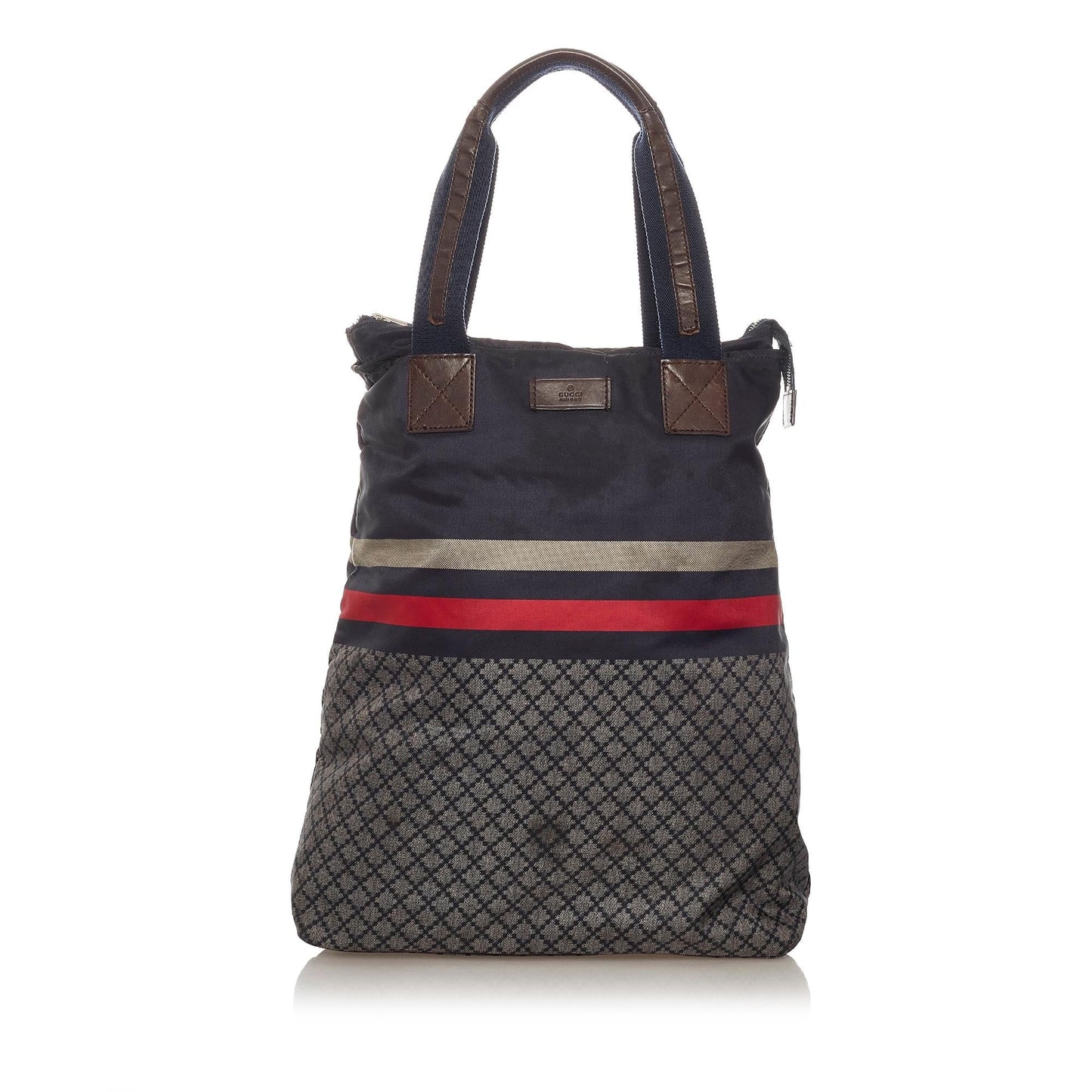 Gucci Diamante Web SHG Nylon Calf Grey Tote Bag