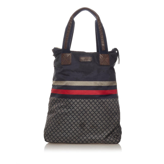 Gucci Diamante Web SHG Nylon Calf Grey Tote Bag
