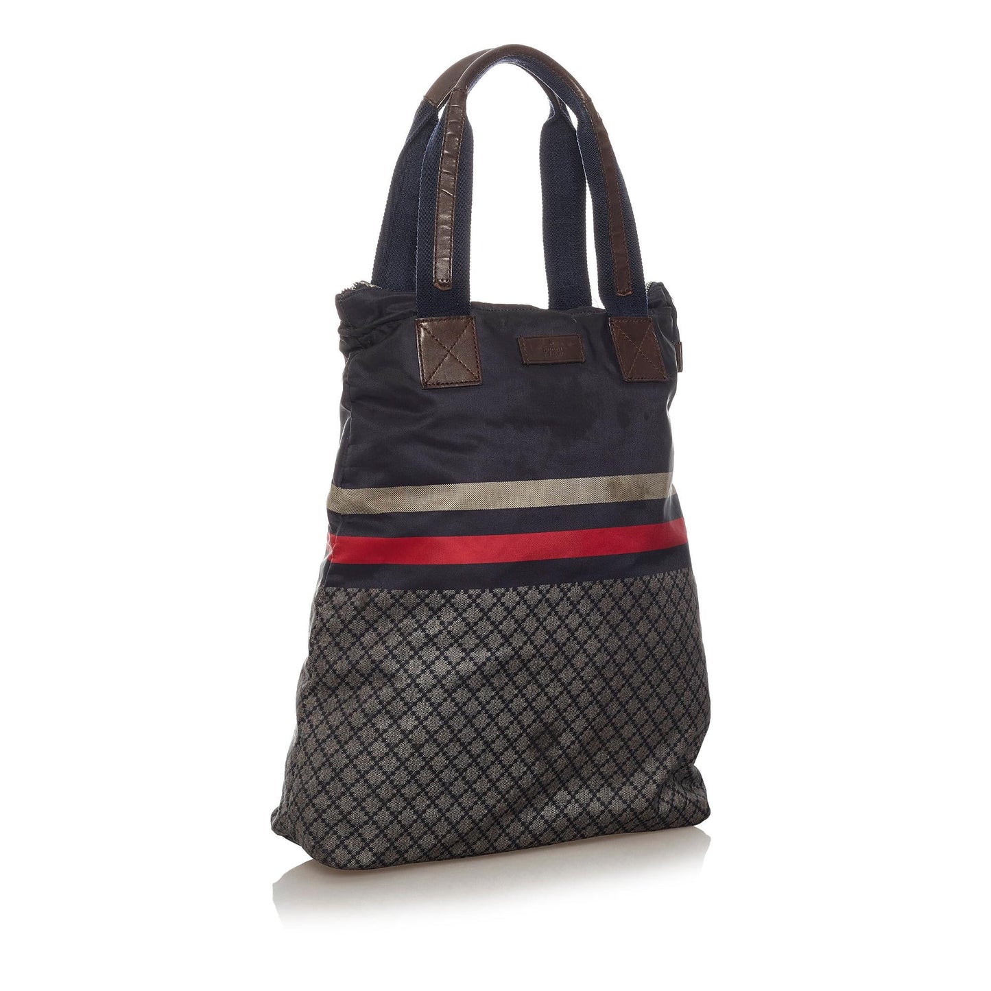 Gucci Diamante Web SHG Nylon Calf Grey Tote Bag