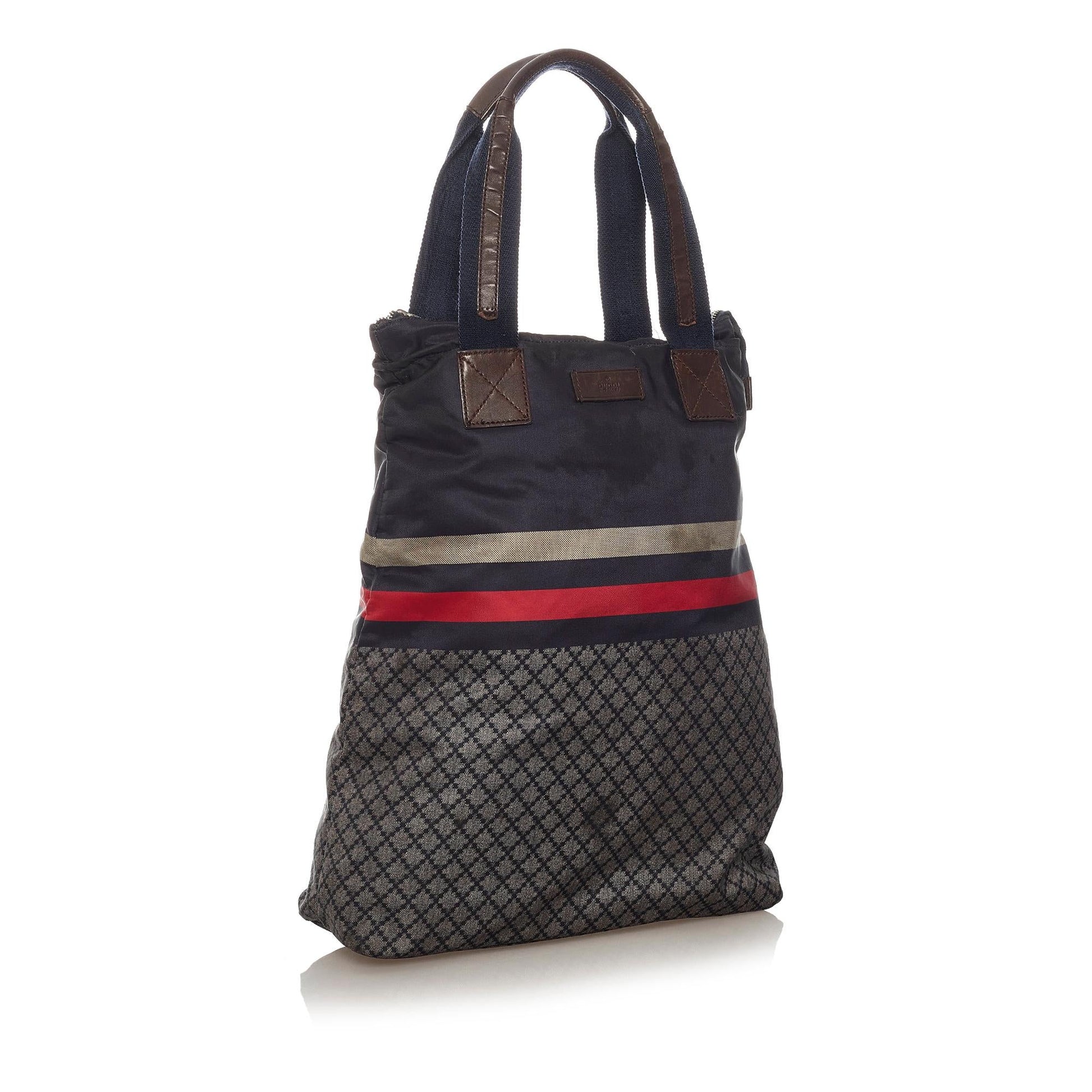 Gucci Diamante Web SHG Nylon Calf Grey Tote Bag