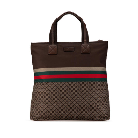Gucci Diamante Web SHG-HrFLNN Nylon Brown Tote Bag