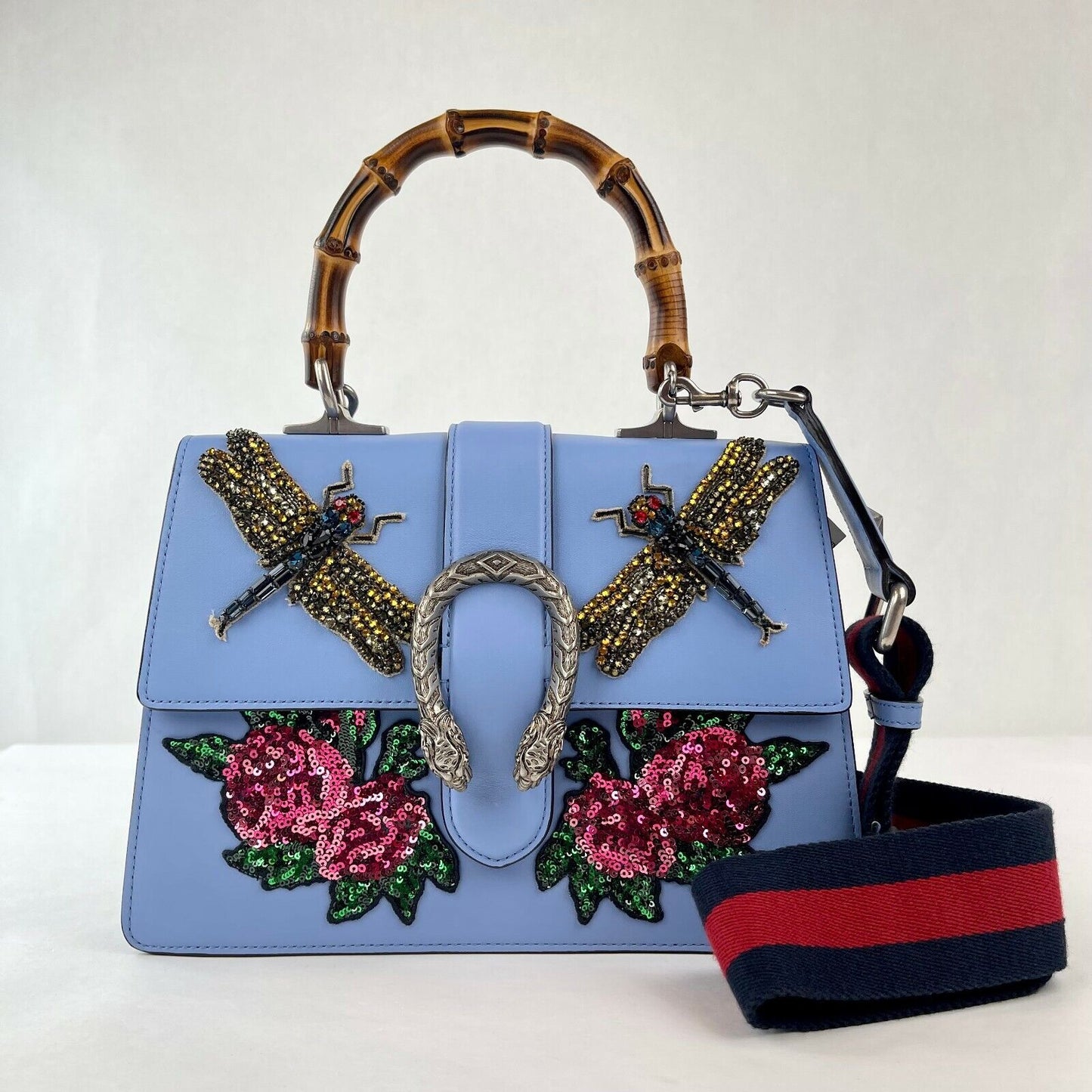 Gucci BAMBOO WEB DIONYSUS Calfskin Top Handle Travel Bag