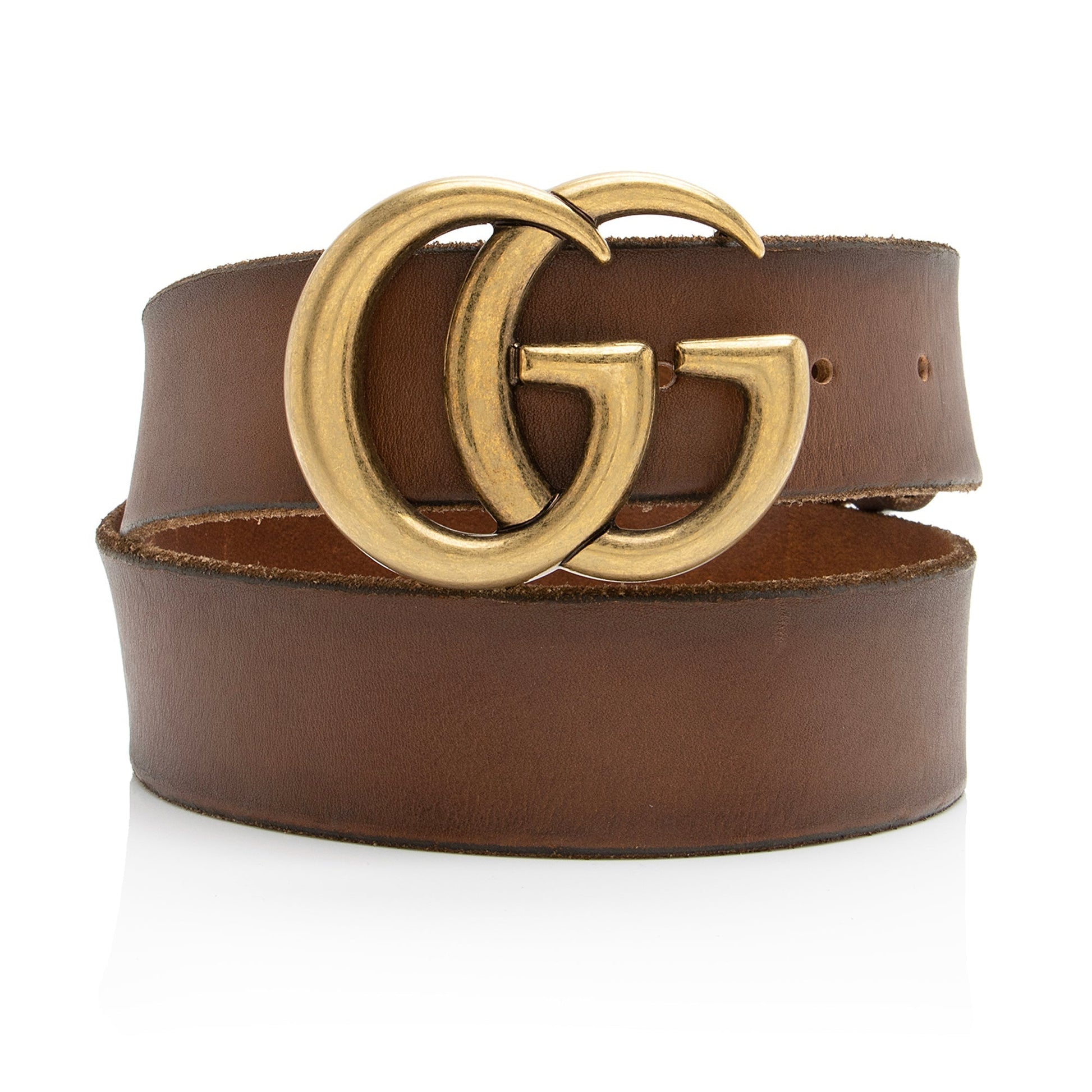 Gucci Distressed GG Marmont Belt - Leather Brown Gold Accessory 90 Shf
