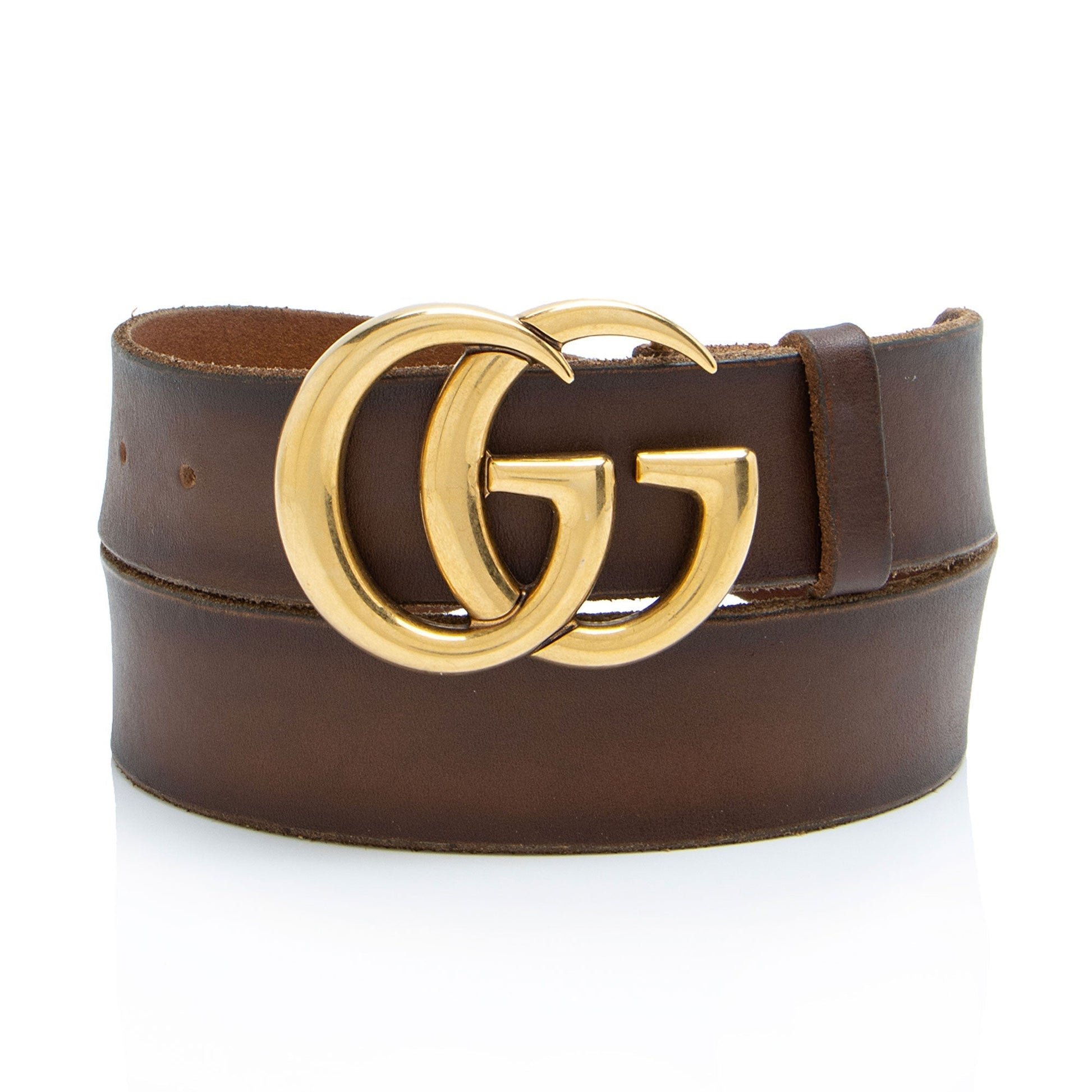 Gucci Distressed GG Marmont Belt - Leather Brown Gold Accessory