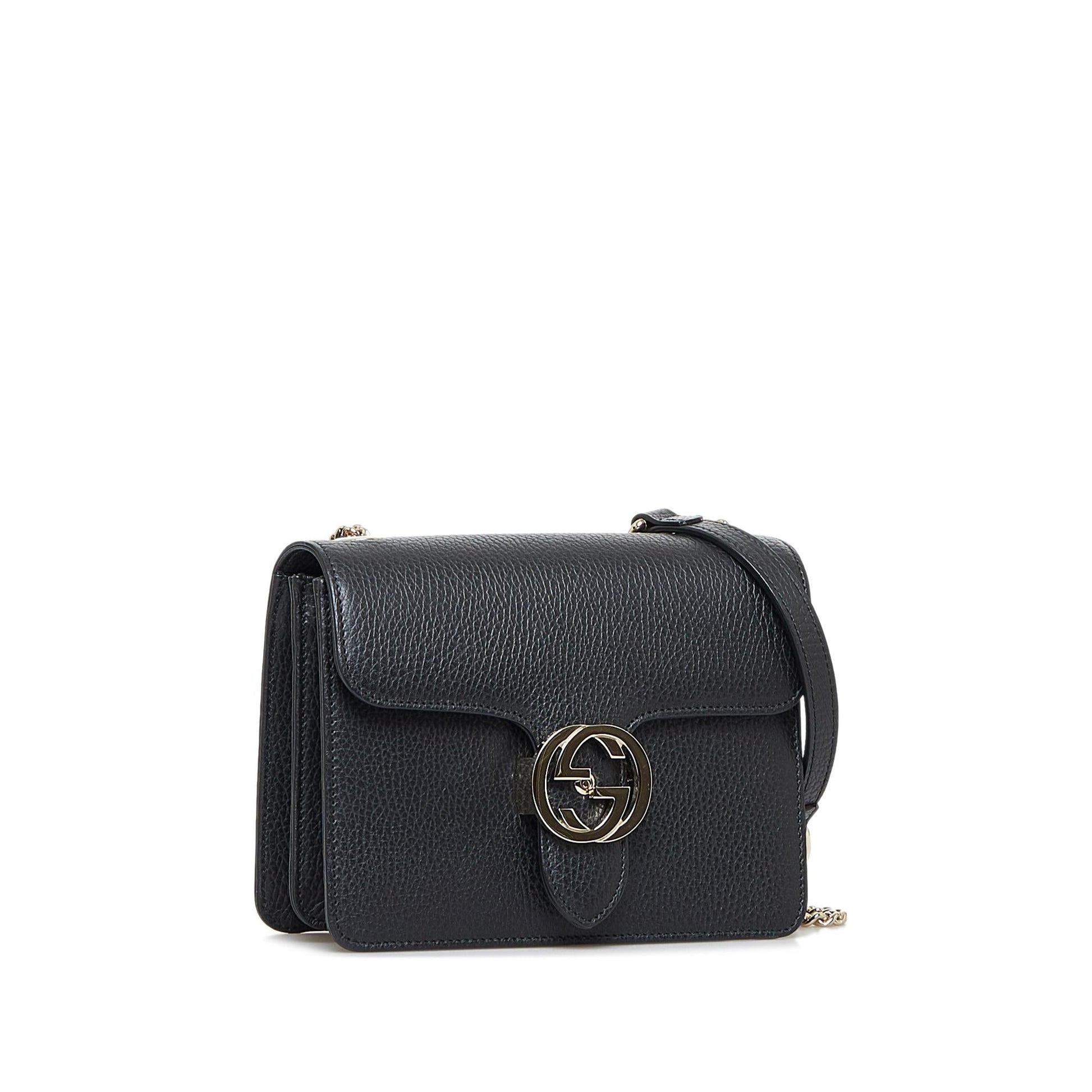 Gucci Dollar Interlocking G SHG-av4X4R Calf Black Crossbody Bag