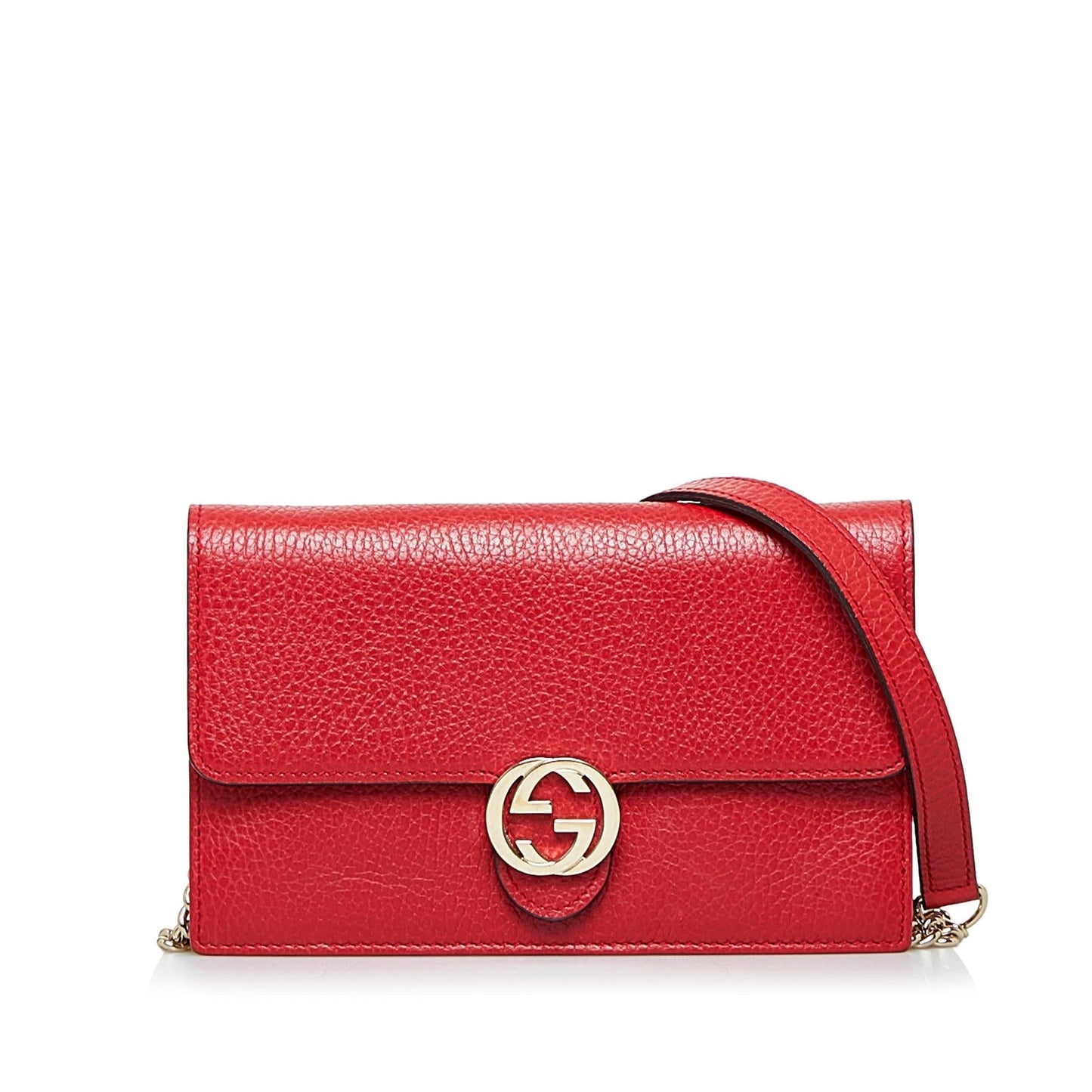 Gucci Dollar Interlocking G Wallet on Calf Red Chain Crossbody Bag