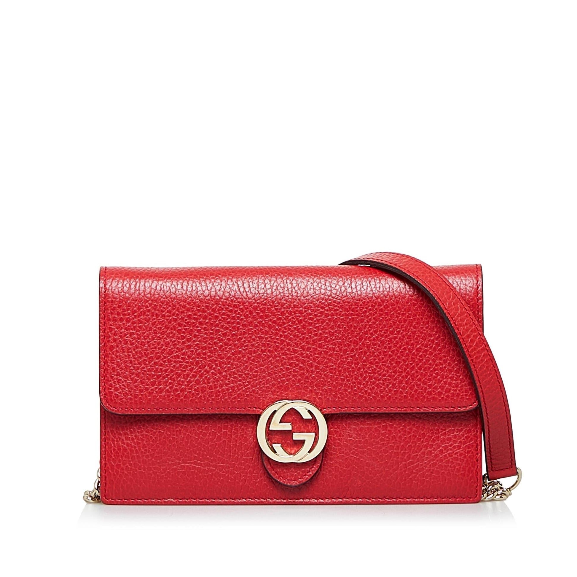 Gucci Dollar Interlocking G Wallet on Calf Red Chain Crossbody Bag