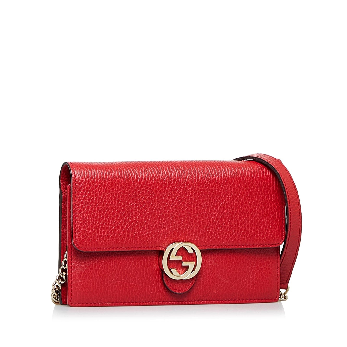 Gucci Dollar Interlocking G Wallet on Calf Red Chain Crossbody Bag