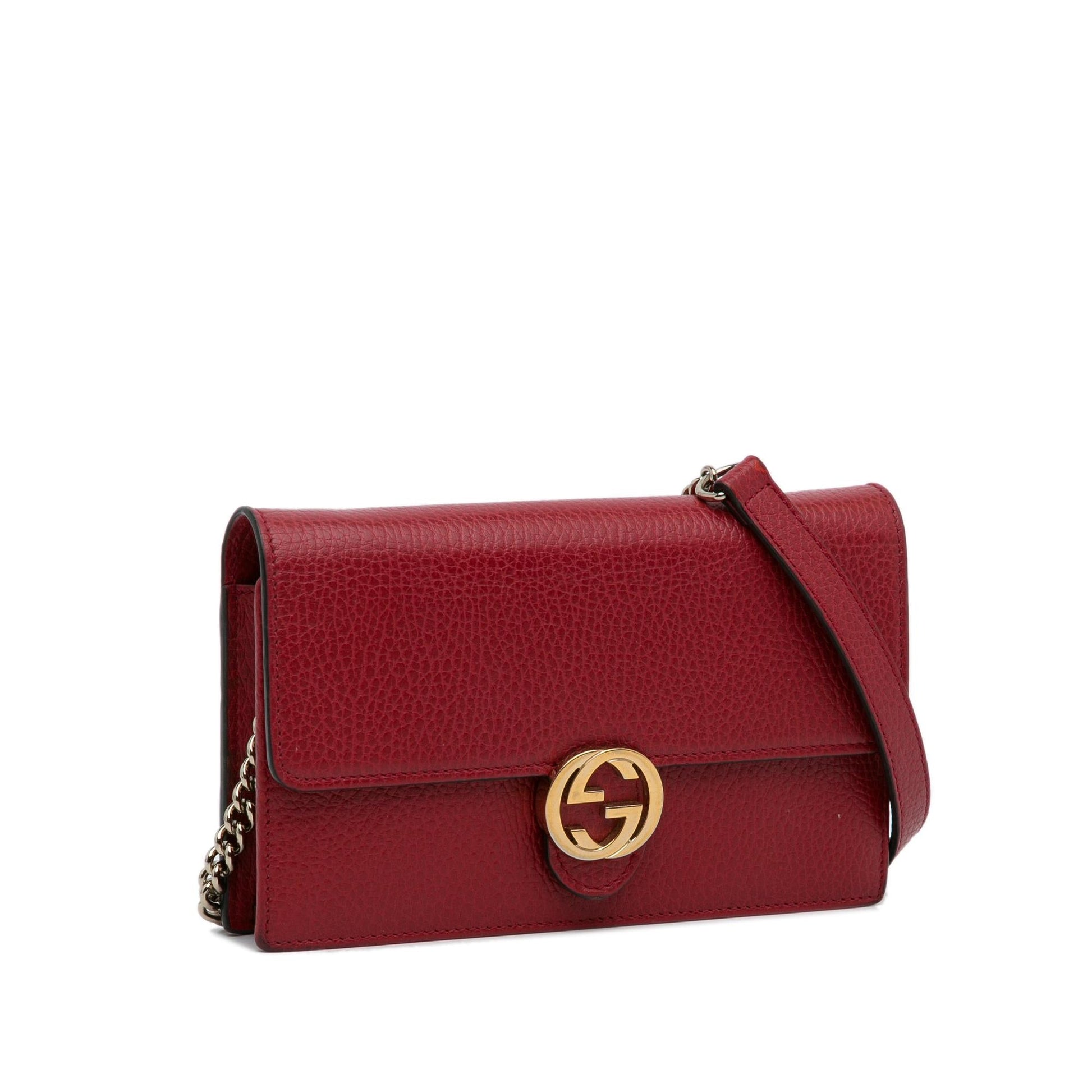 Gucci Dollar Interlocking G Wallet on Calf Red Chain Crossbody Bag Shg Eko1Ks