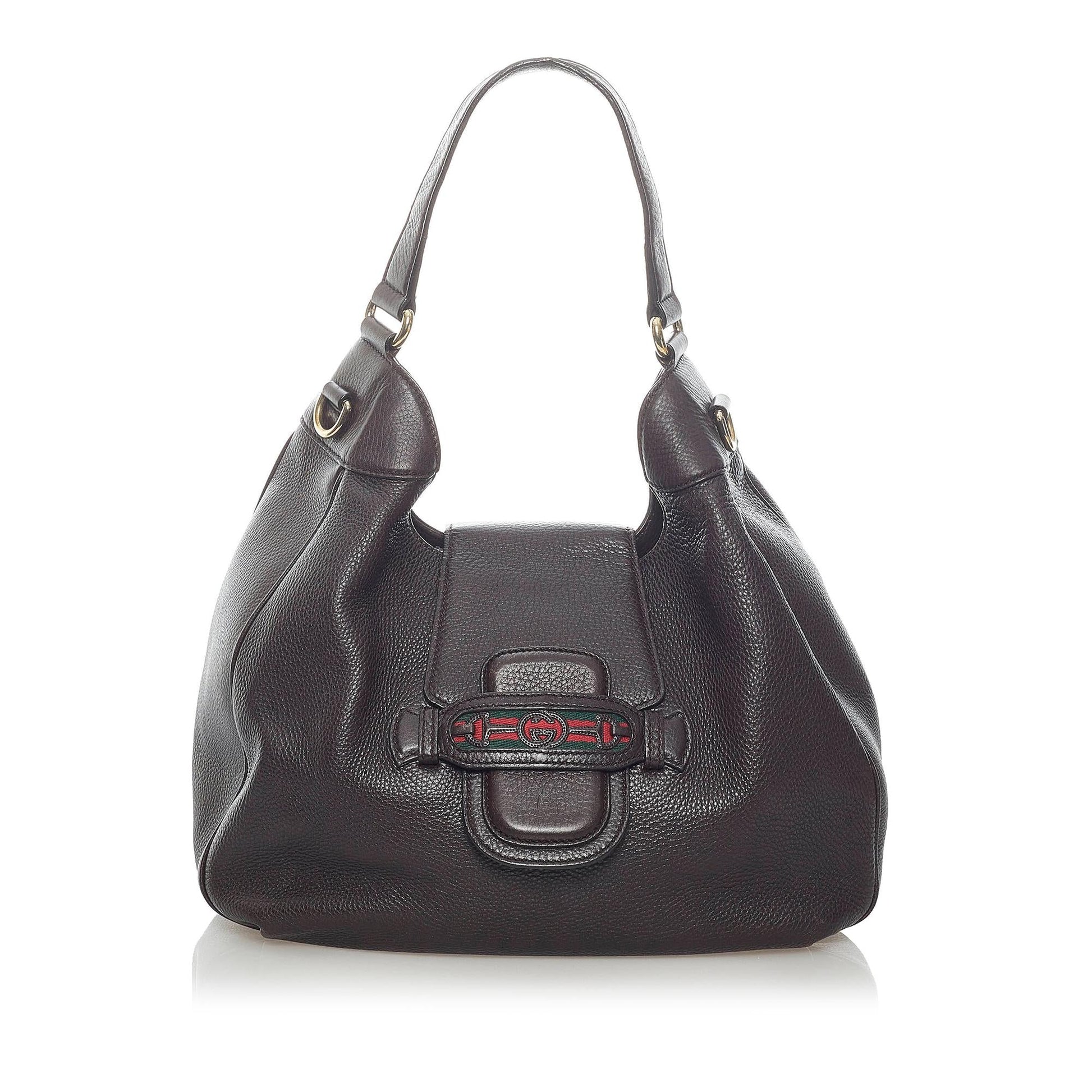 Gucci Dressage Web SHG Leather Calf Brown Satchel Bag