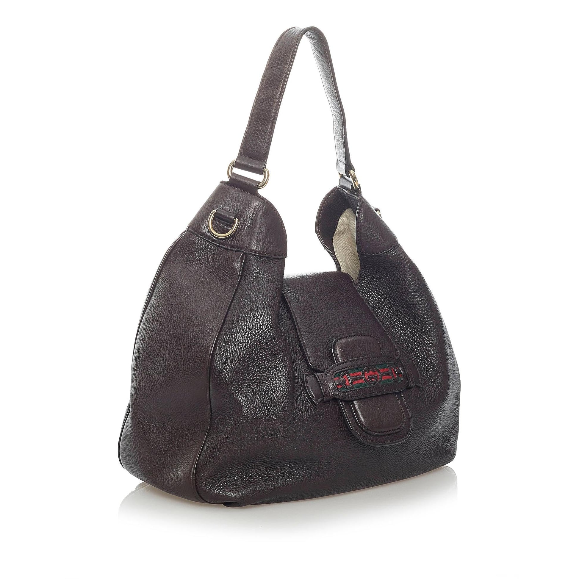 Gucci Dressage Web SHG Leather Calf Brown Satchel Bag