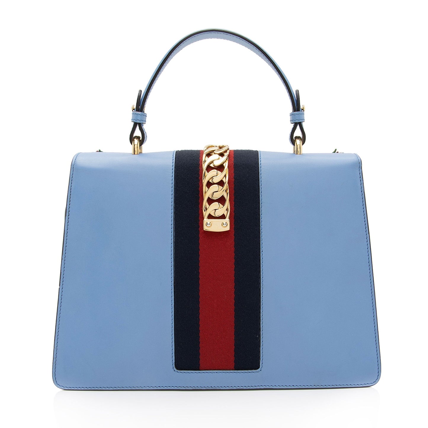 Gucci Embroidered Floral Sylvie SHF-7G6W1J Leather Nylon Blue Top Handle Satchel Bag