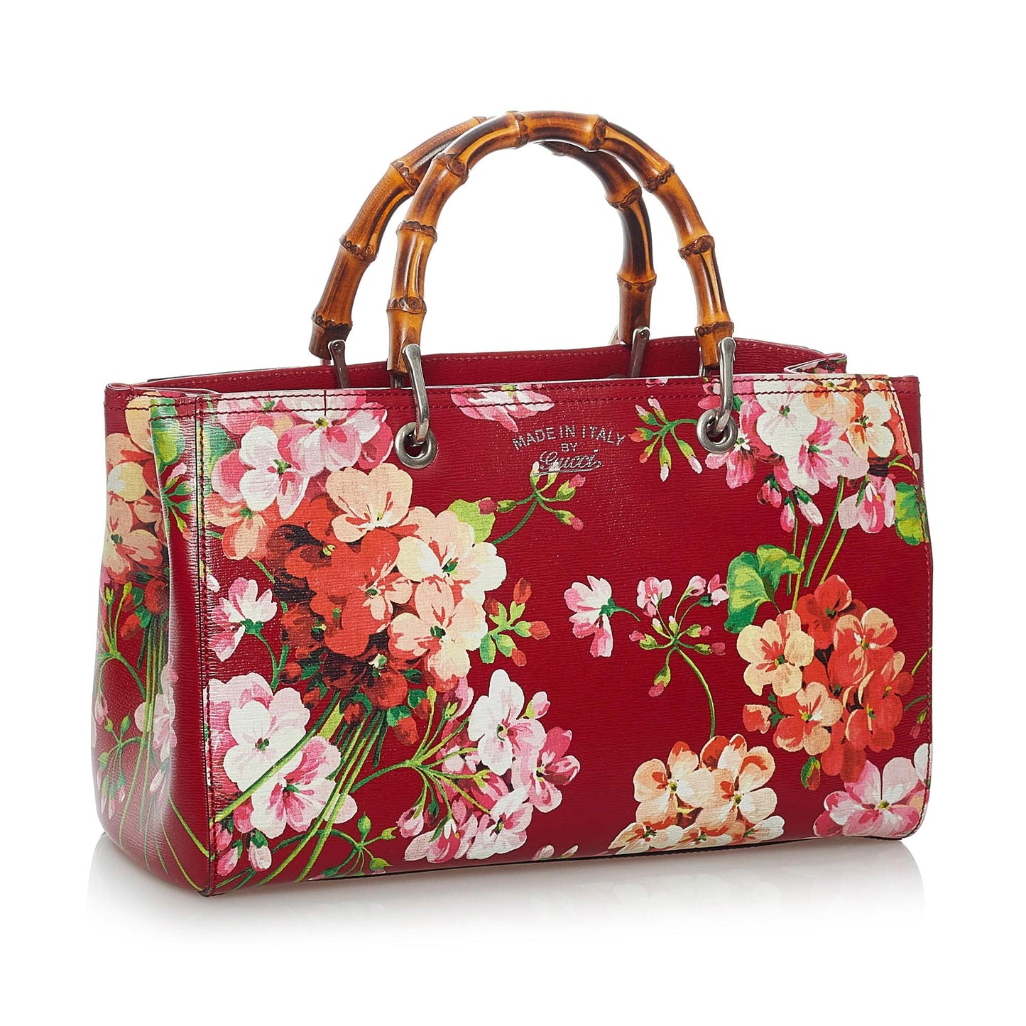 Gucci Flora Bamboo Shopper SHG Leather Calf Red Satchel Bag