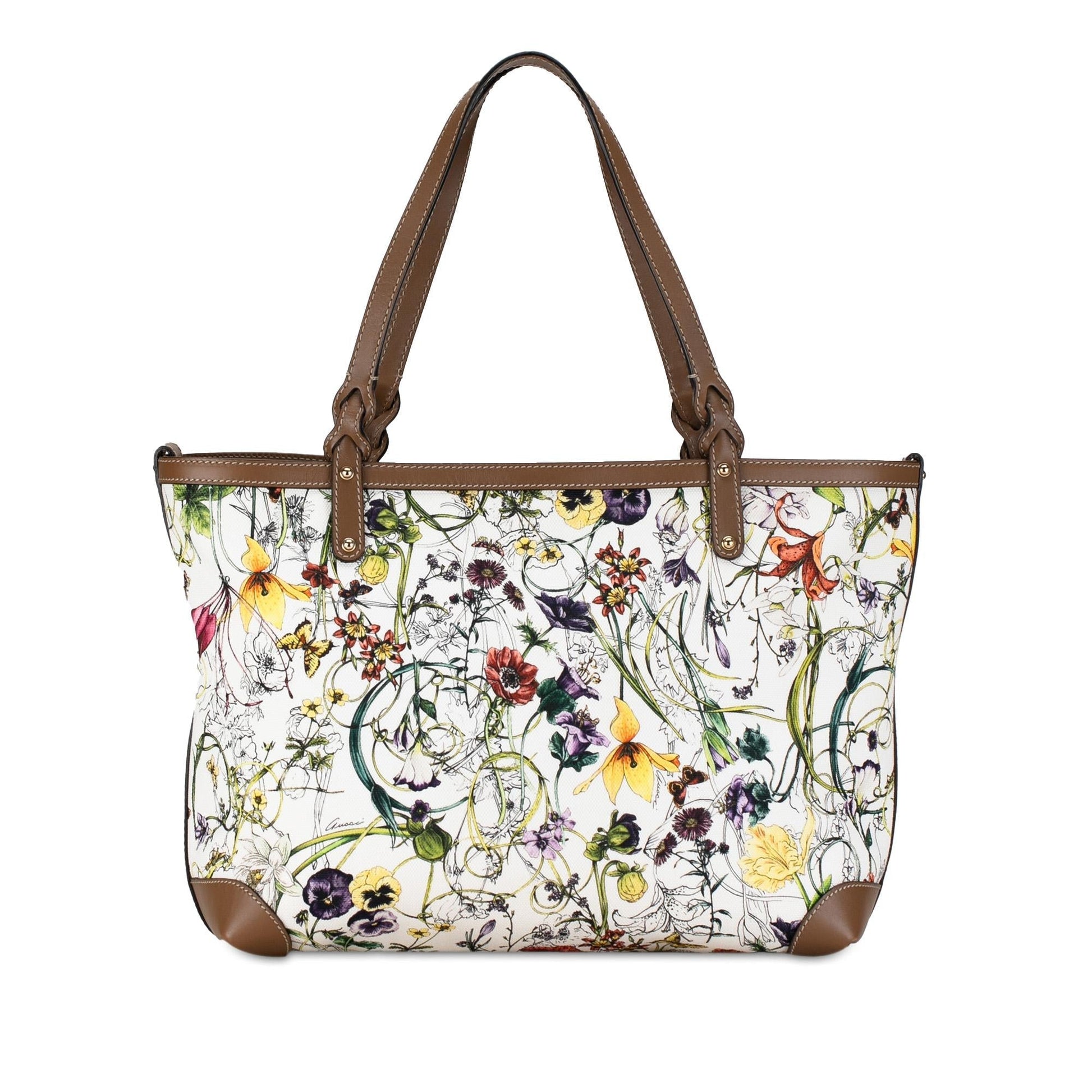 Gucci Flora Craft SHG-7nJYvD Canvas Calf White Tote Bag