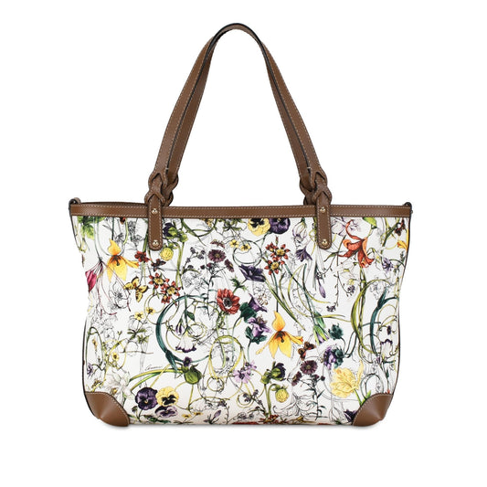 Gucci Flora Craft SHG-7nJYvD Canvas Calf White Tote Bag