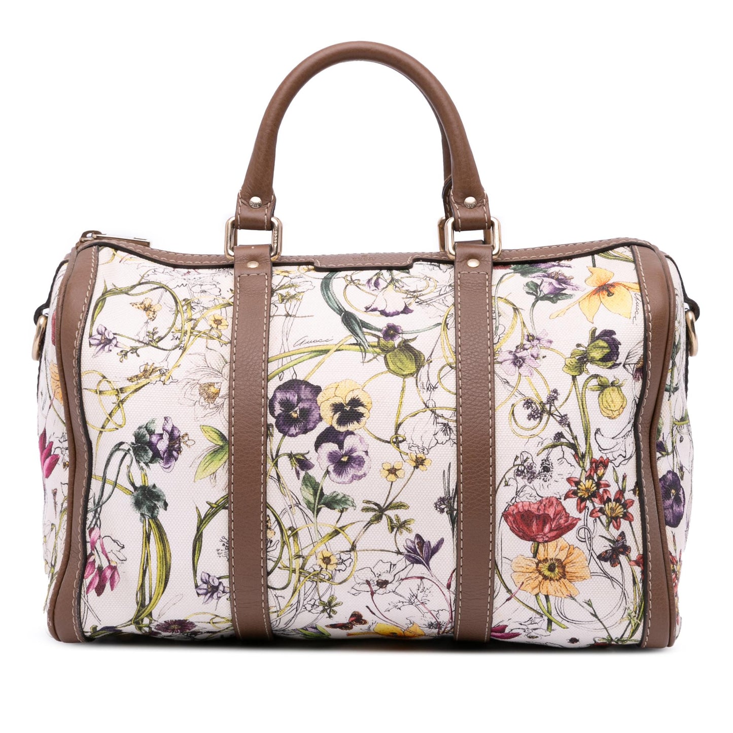 Gucci Flora Joy Boston Canvas Calf White Satchel Bag Bag 1
