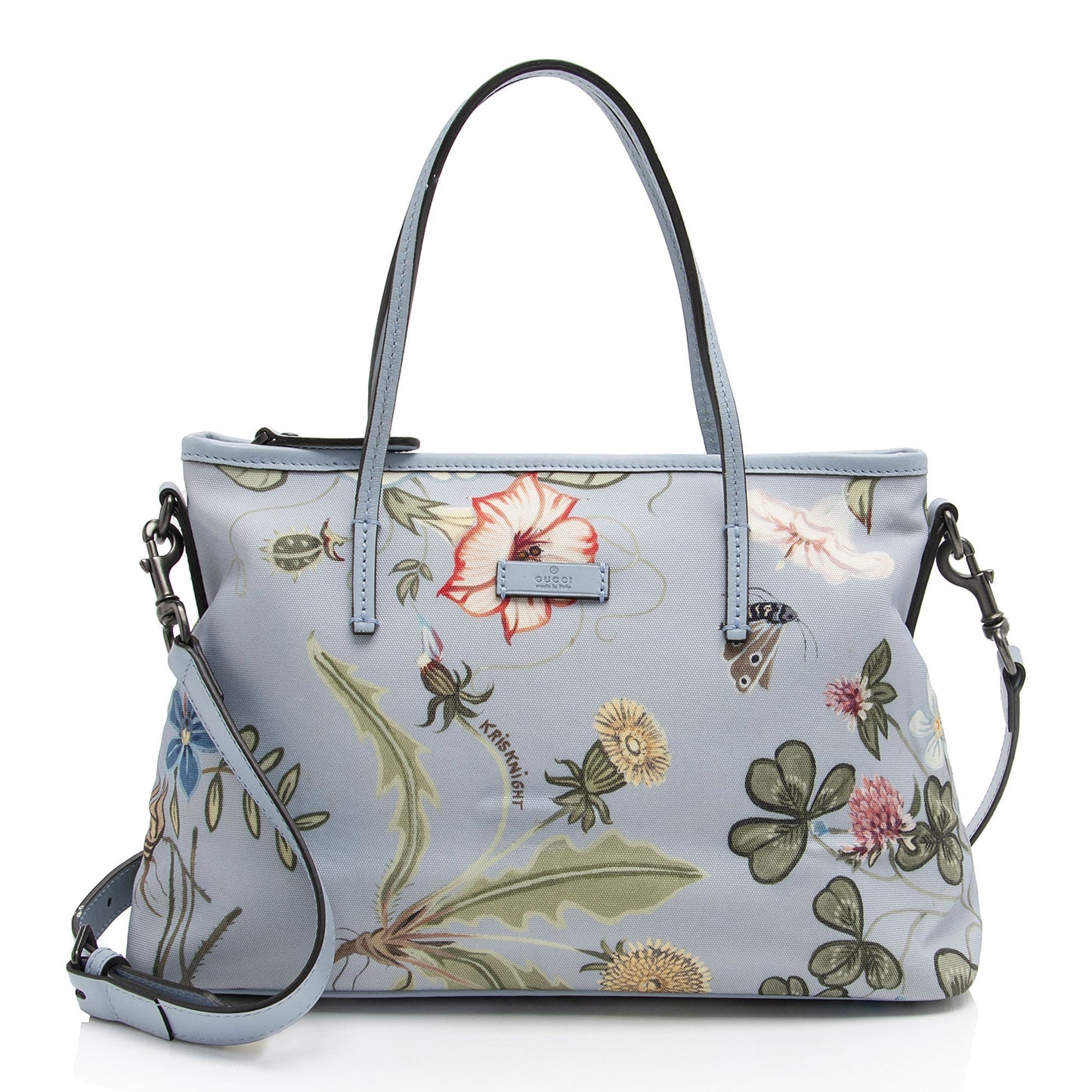 Gucci Flora Zip SHF-0uKTTK Leather Canvas Blue Medium Tote Bag