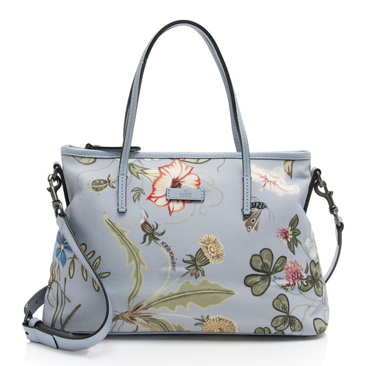 Gucci Flora Zip SHF-0uKTTK Leather Canvas Blue Medium Tote Bag